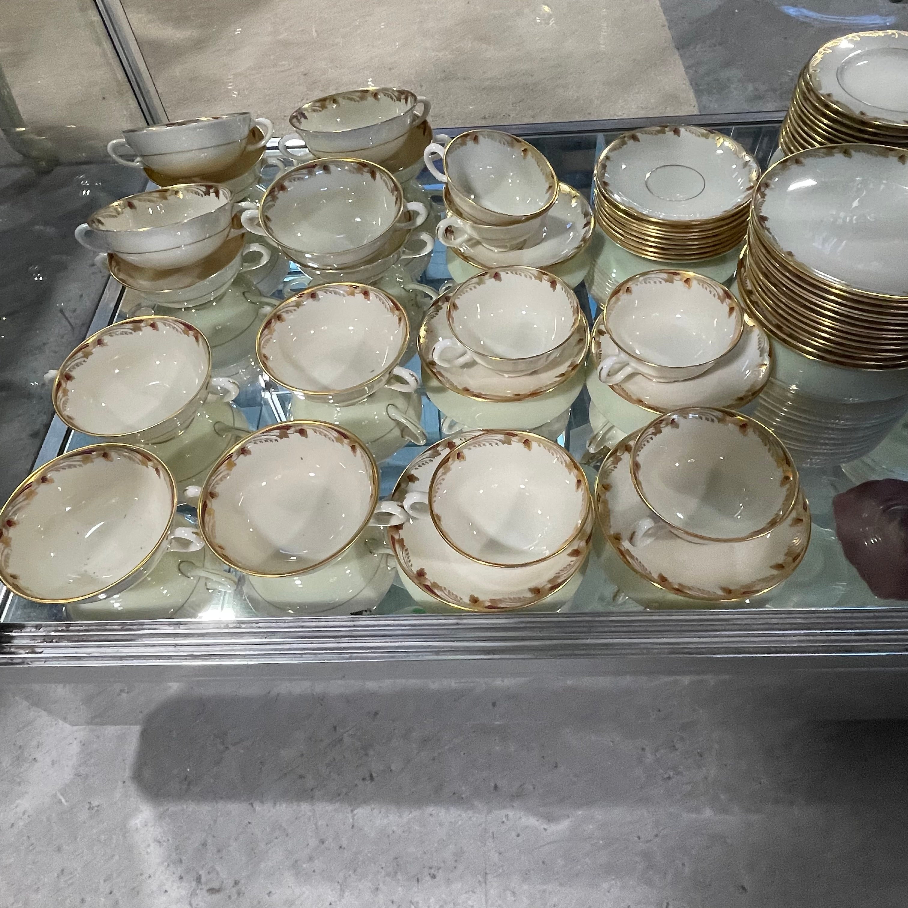 Set of 88 Pieces Lenox "Essex" Maroon Classic Porcelain Dinnerware Set