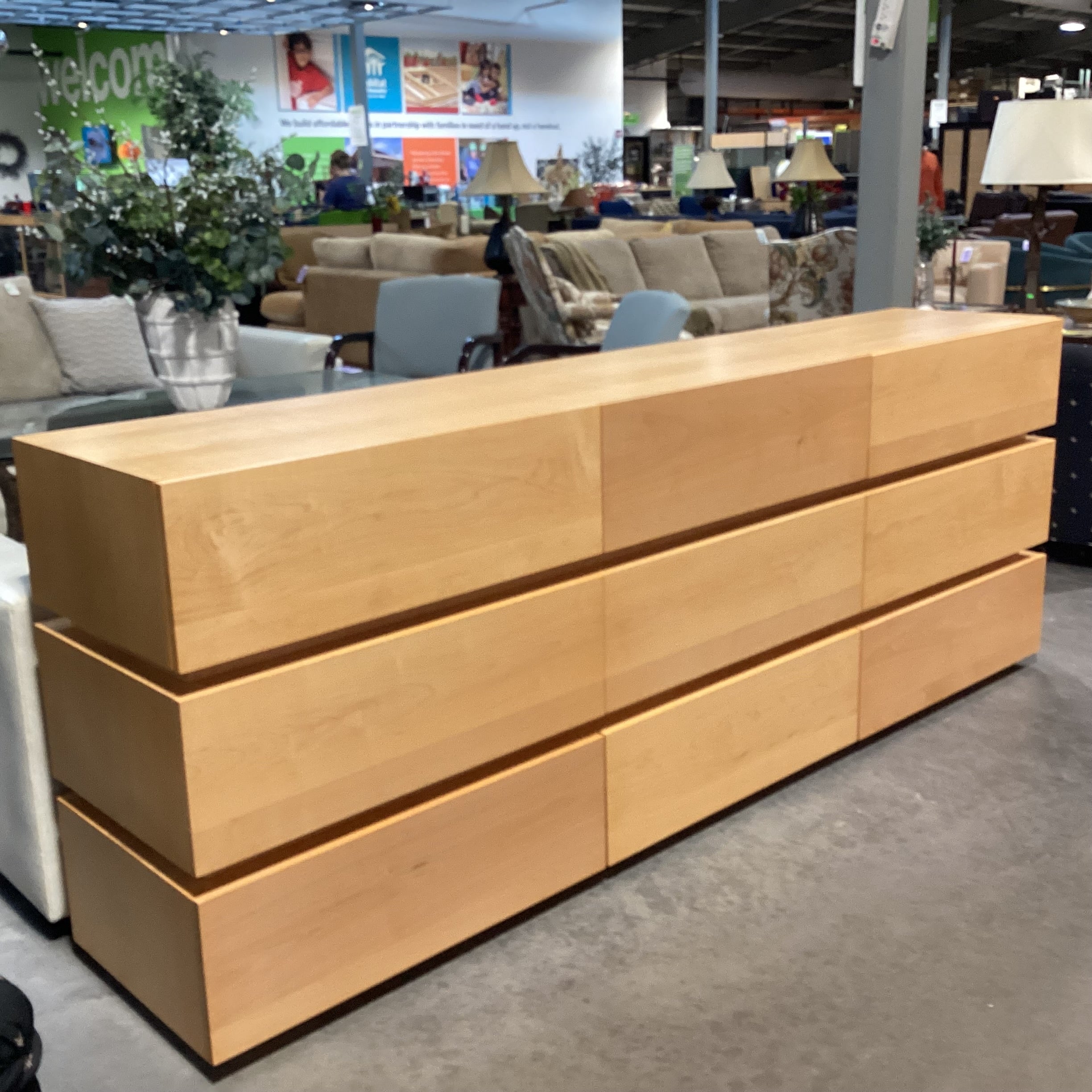 Custom Natural Maple 9 Drawer Dresser 96"x 19"x 36"