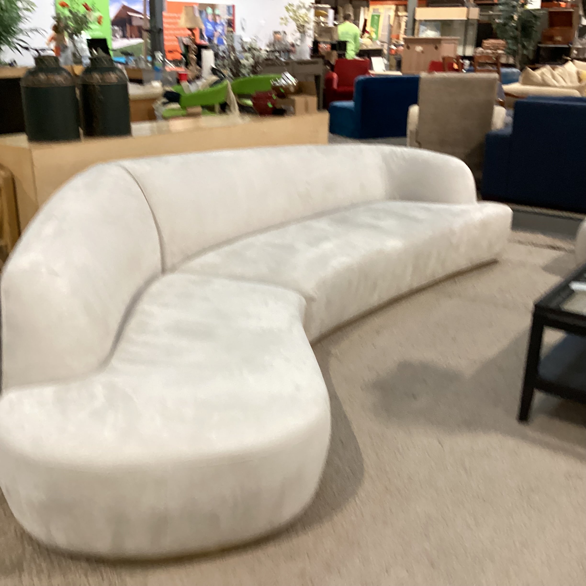 Rove Concepts Reya Dove Grey with Brass Finish Base Curved 2 Piece Sectional 134"x 66"x 36"x 32"