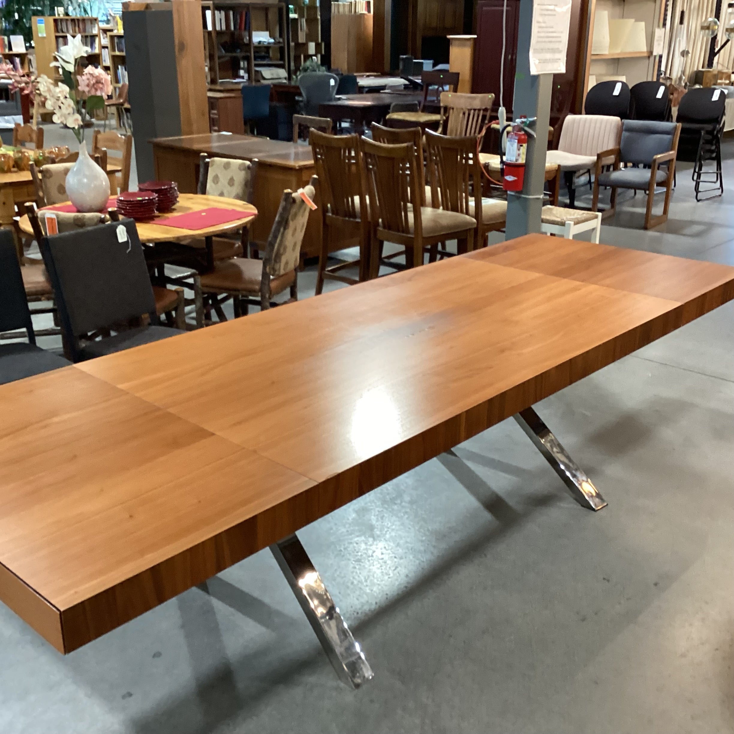 Calligaris Italian Modern Veneer & Chrome with End Extend Tuck Under Leaves Dining Table 71" to 118"x 39.5"x 30"
