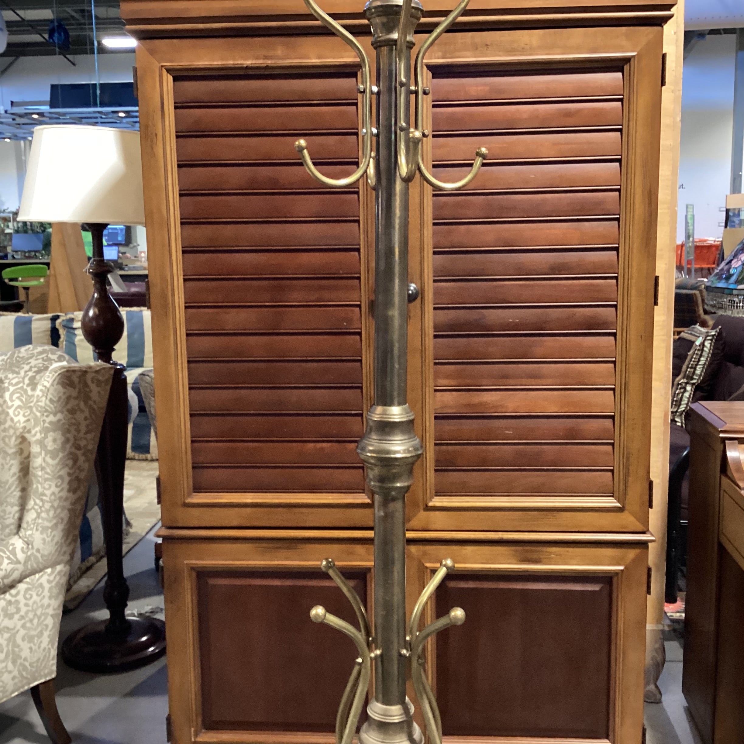Antique Brass Coat Rack 26" Diameter x 74"