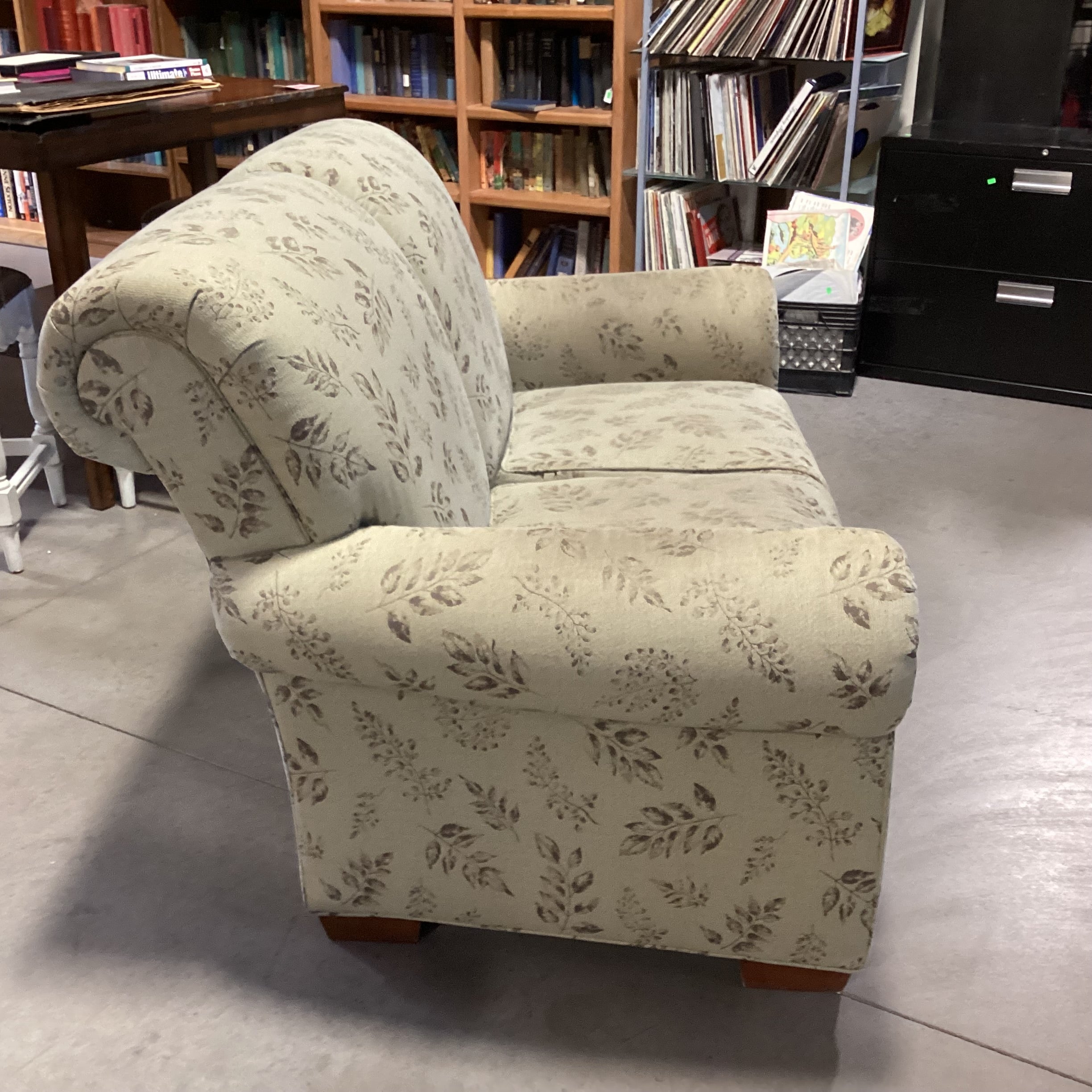 Sage with Leaf Design Roll Arm & Back Loveseat Sofa 62"x 38"x 37"