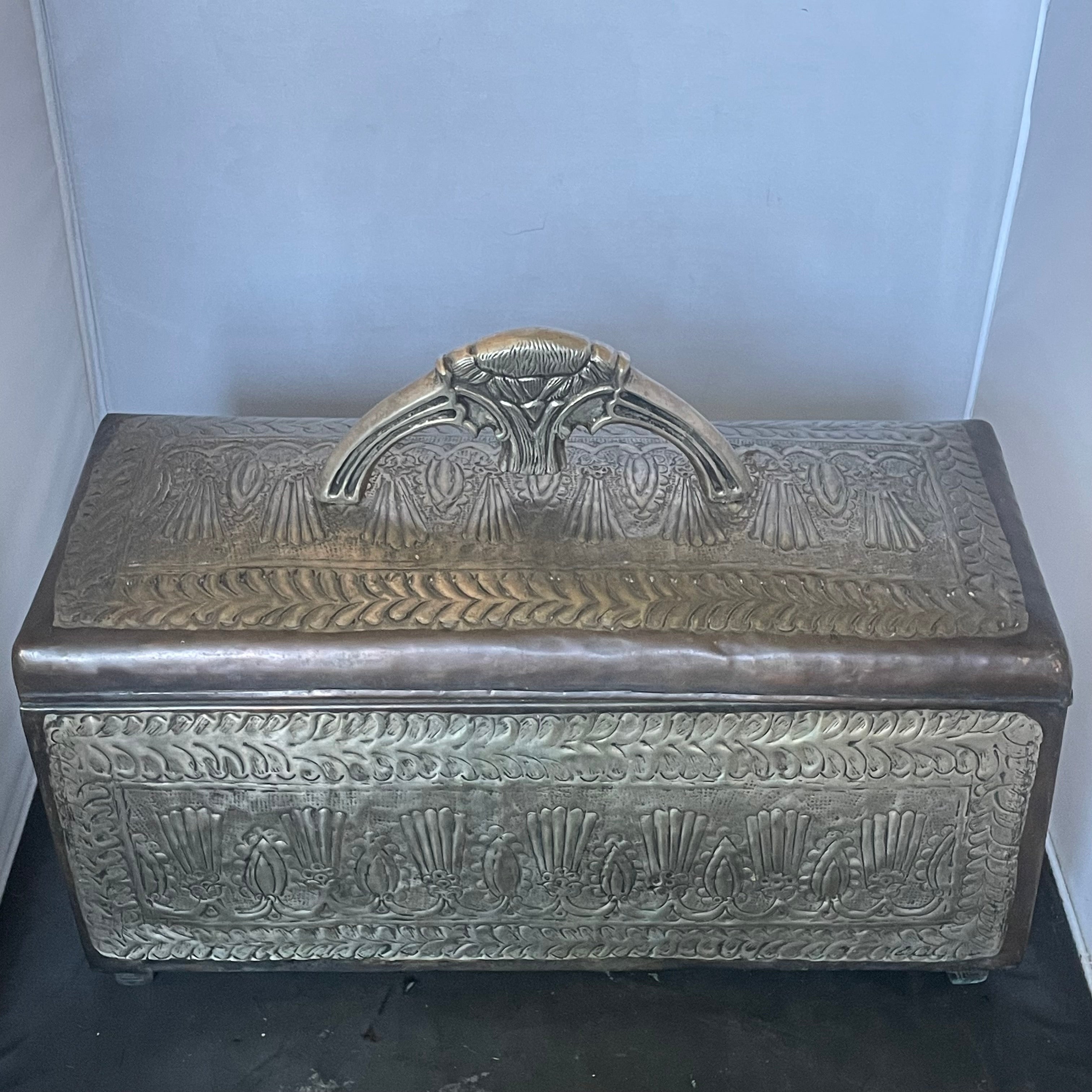 Silver/Copper Tones Metal Ornate Design Lidded Storage Box/Casket, 19.5"x8"x 14"