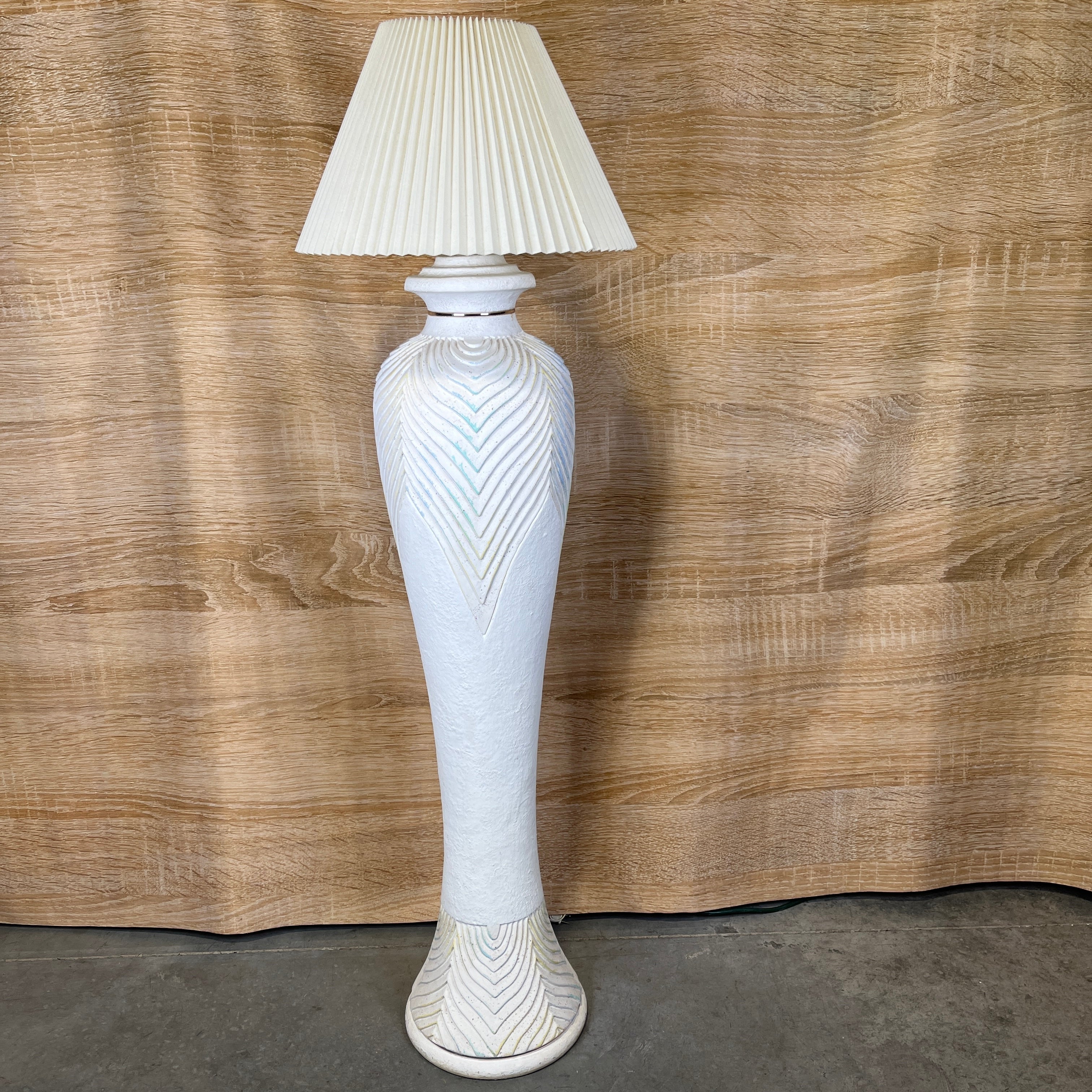 Post Modern Textured White and Rainbow Ceramic with Shade Floor Lamp 18" Diameter @ Shade x 59"