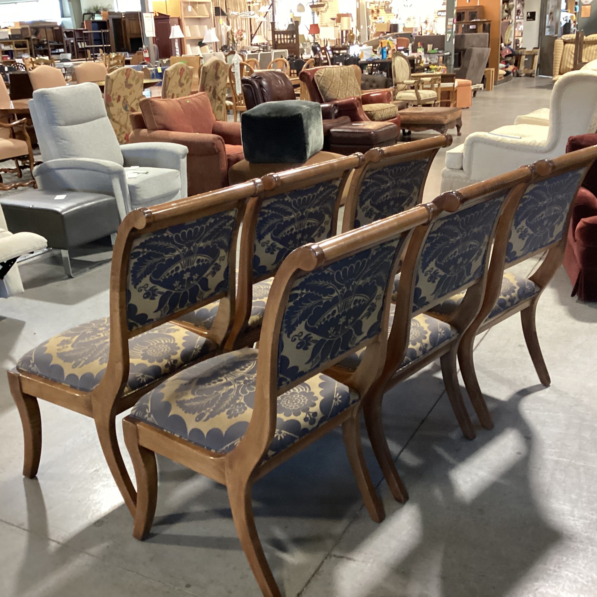SET of 6 Carved Finished Wood Taupe Brown & Gold Art Deco Floral Dining Chairs 22"x 27"x 39"
