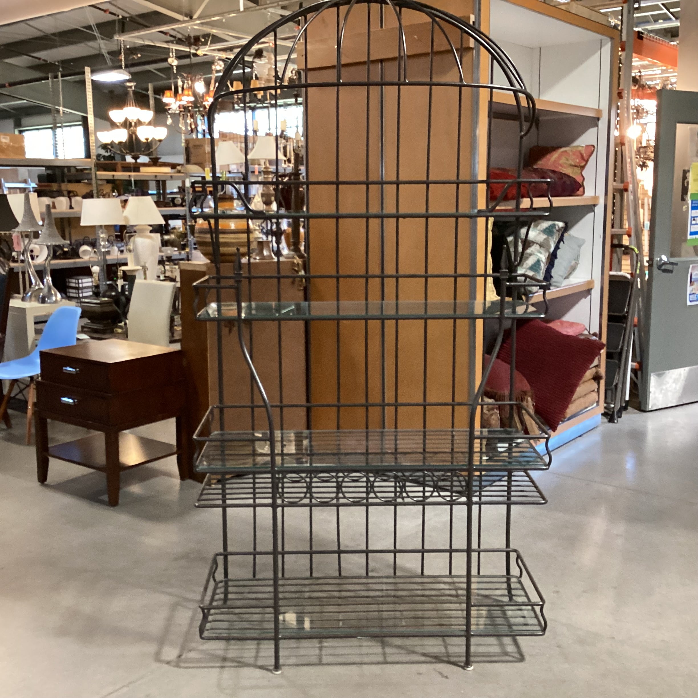 Iron with Dome Top & Glass Bakers & Wine Rack Shelves 44"x 18"x 83"