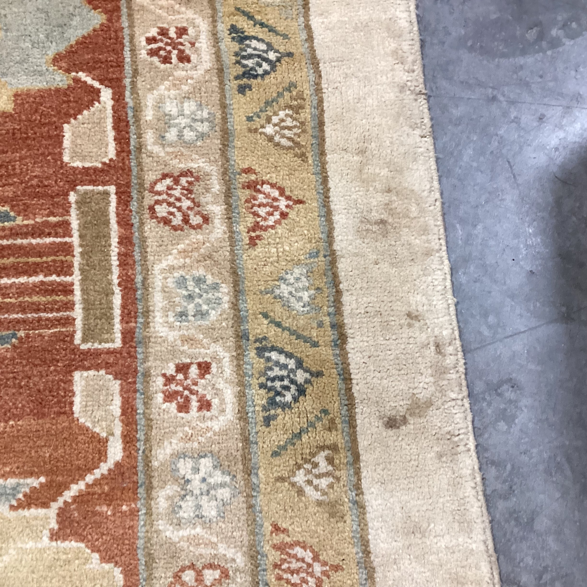 Gold Burnt Orange & Teal Hand Woven Wool Rug 11'x 15'2"