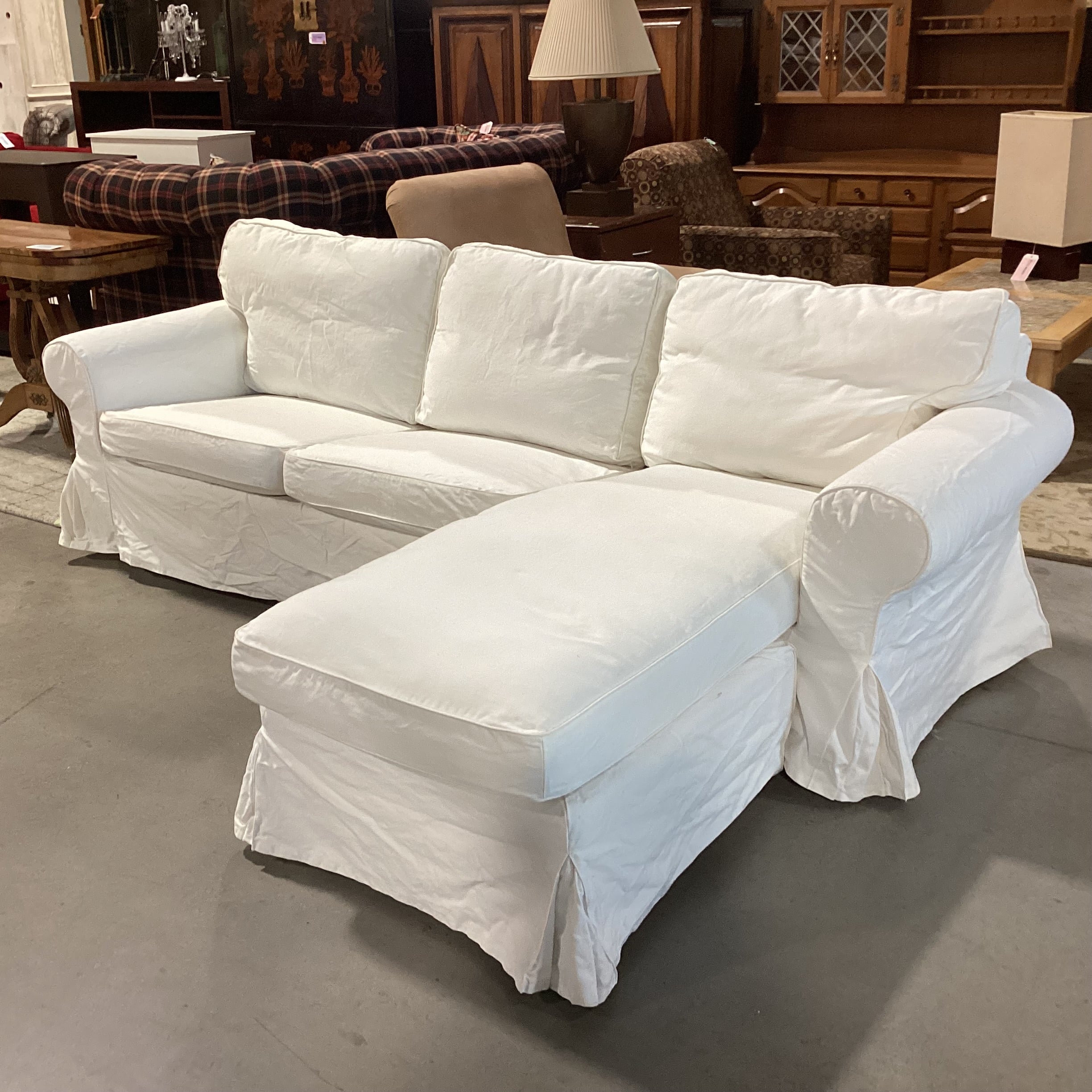 Ikea EKtorp White Slipcovered Changeable Right or Left Chaise 2 Piece Sectional 100"x 65"x 34"x 30"