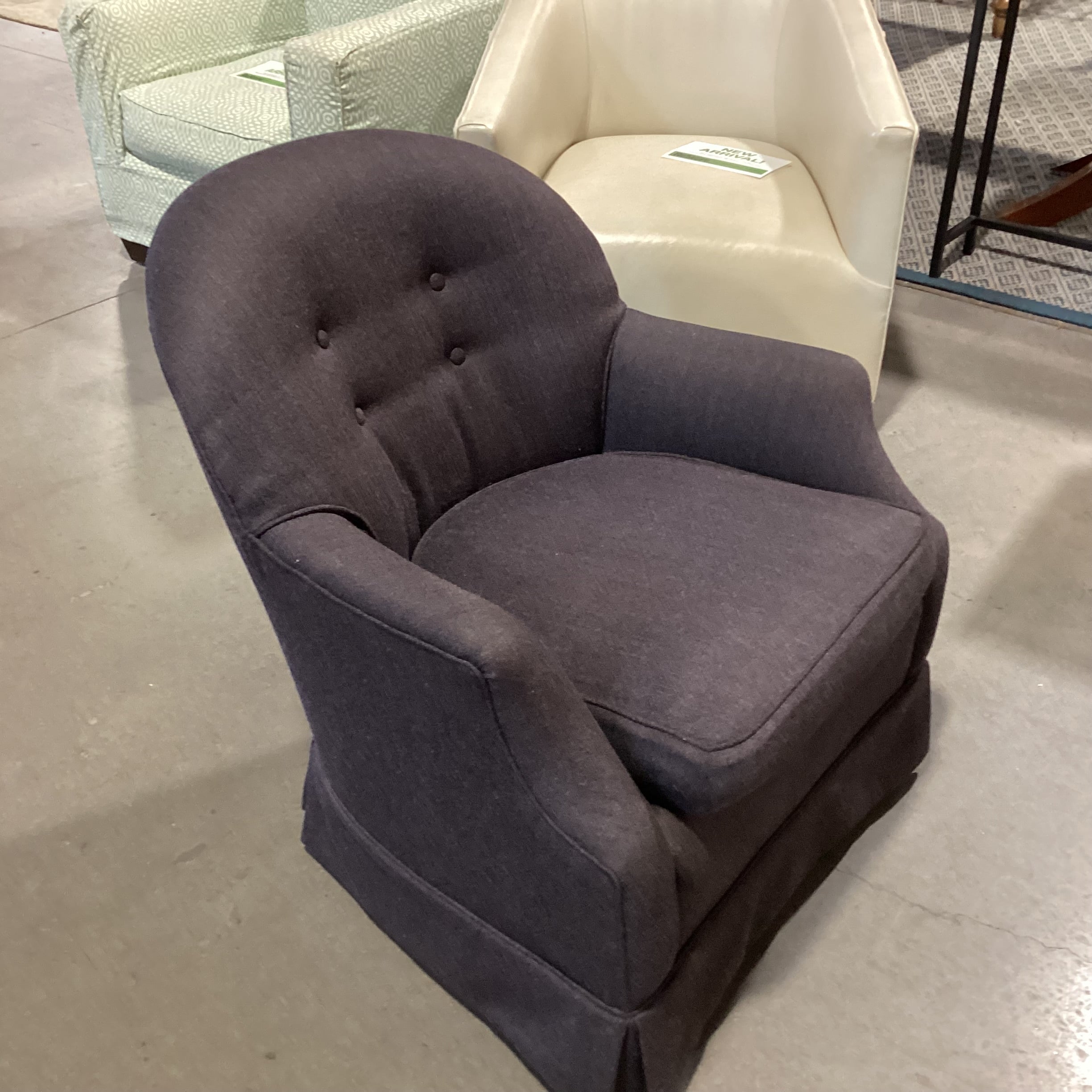 Charcoal Wool Blend Felt Button Tufted Back Swivel Rock Chair 30"x 31"x 30"