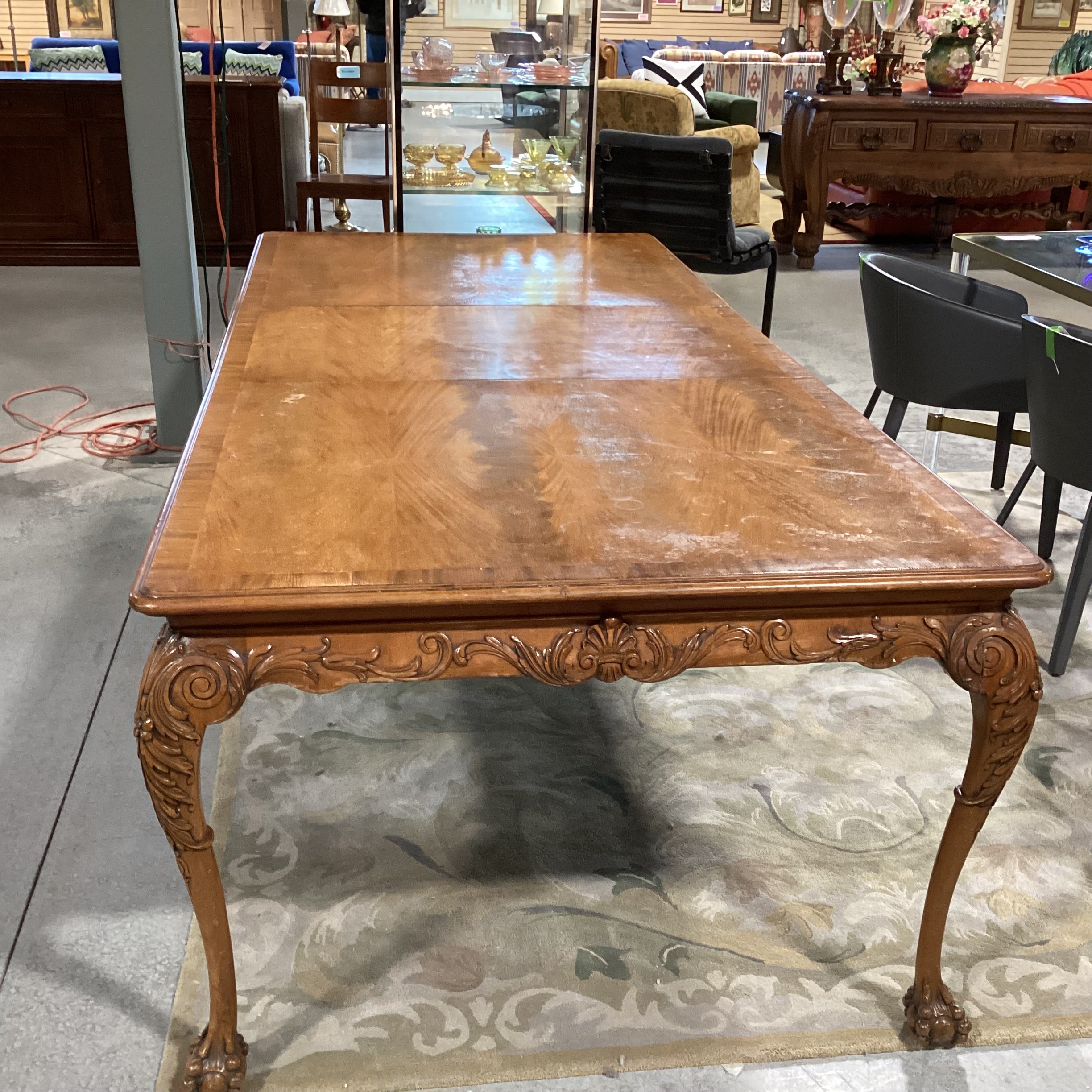 Ornate Carved Wood 1 Leaf Dining Table 72" to 97"x 45"x 30"