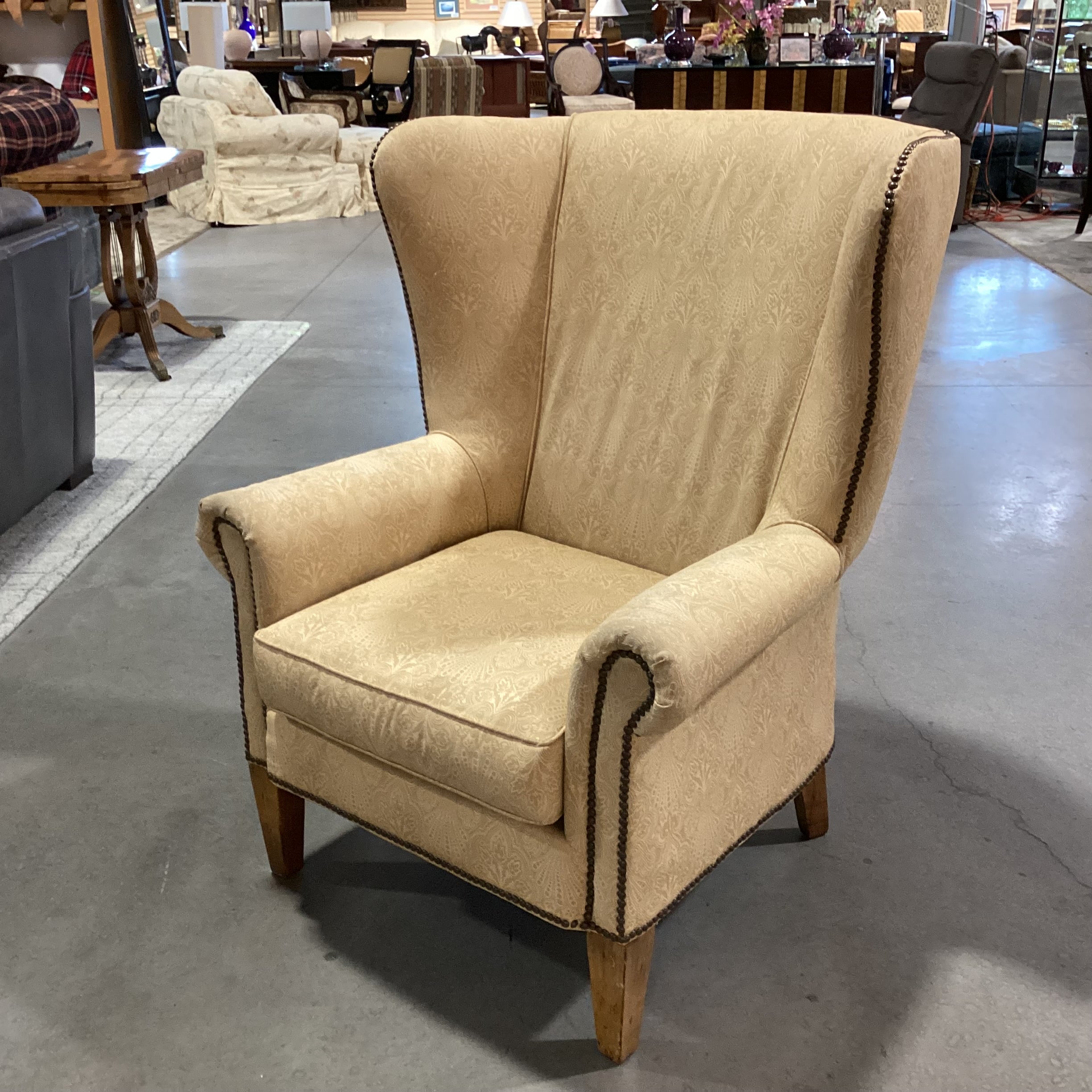 Paul Robert Golden Ornate Design with Nailhead Wing Chair 36"x 32"x 43"
