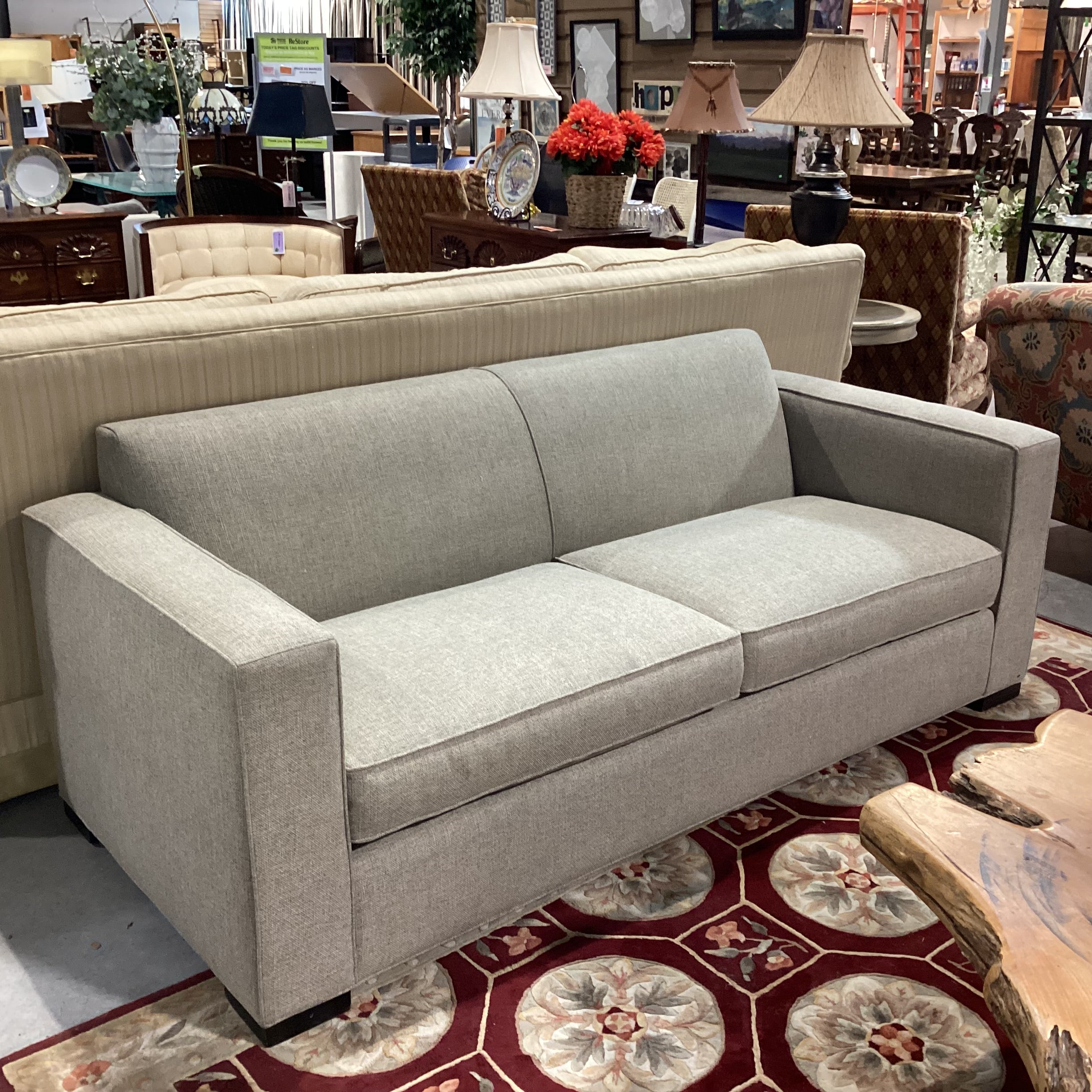 McCreary Modern Room & Board Heathered Beige Grey Woven Modern Track Arm Sofa 82"x 36"x 32"