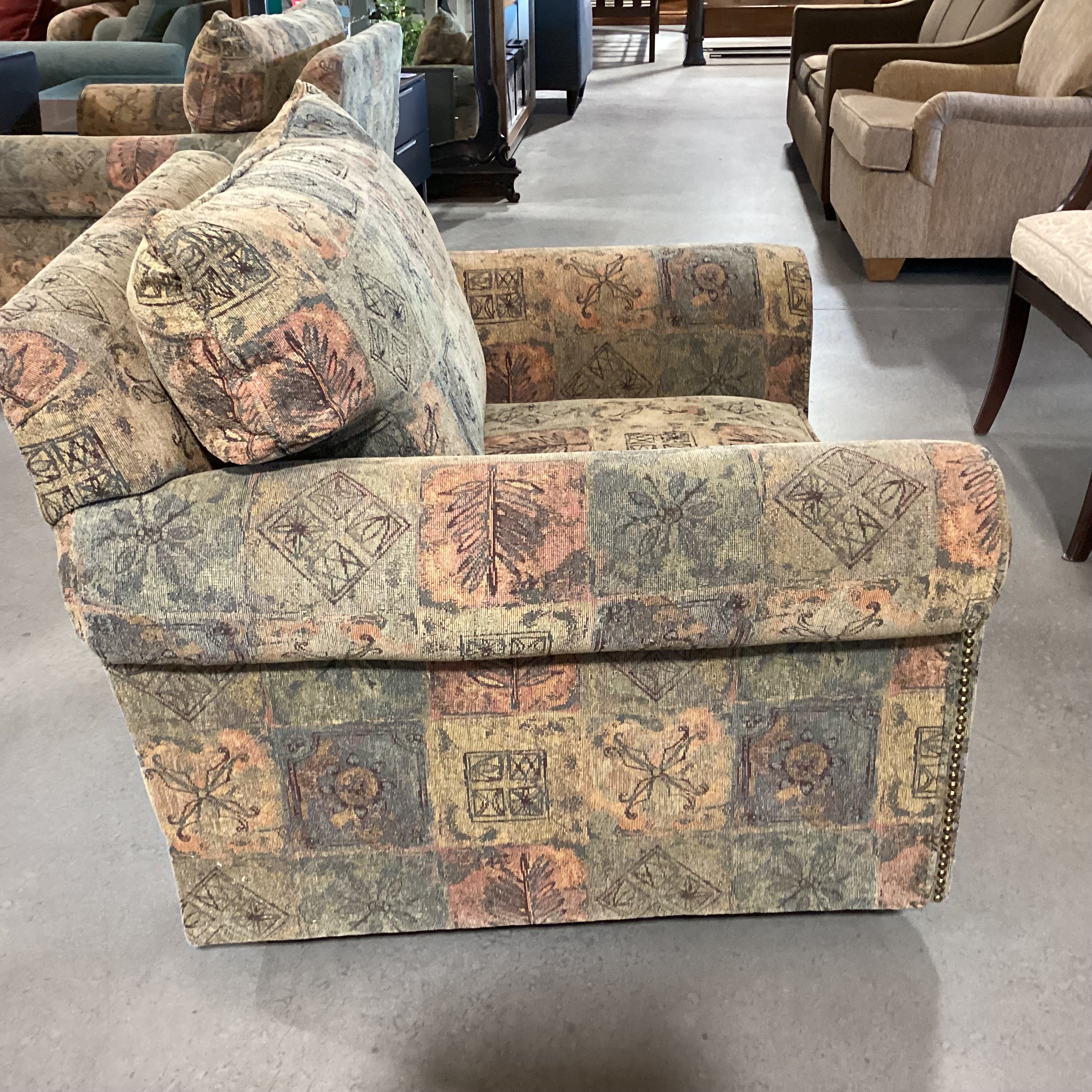 Frazier Merri Harvest Golden Sage Blue Orange with Nailhead Arm Oversized Swivel Chair 43"x 39"x 34"