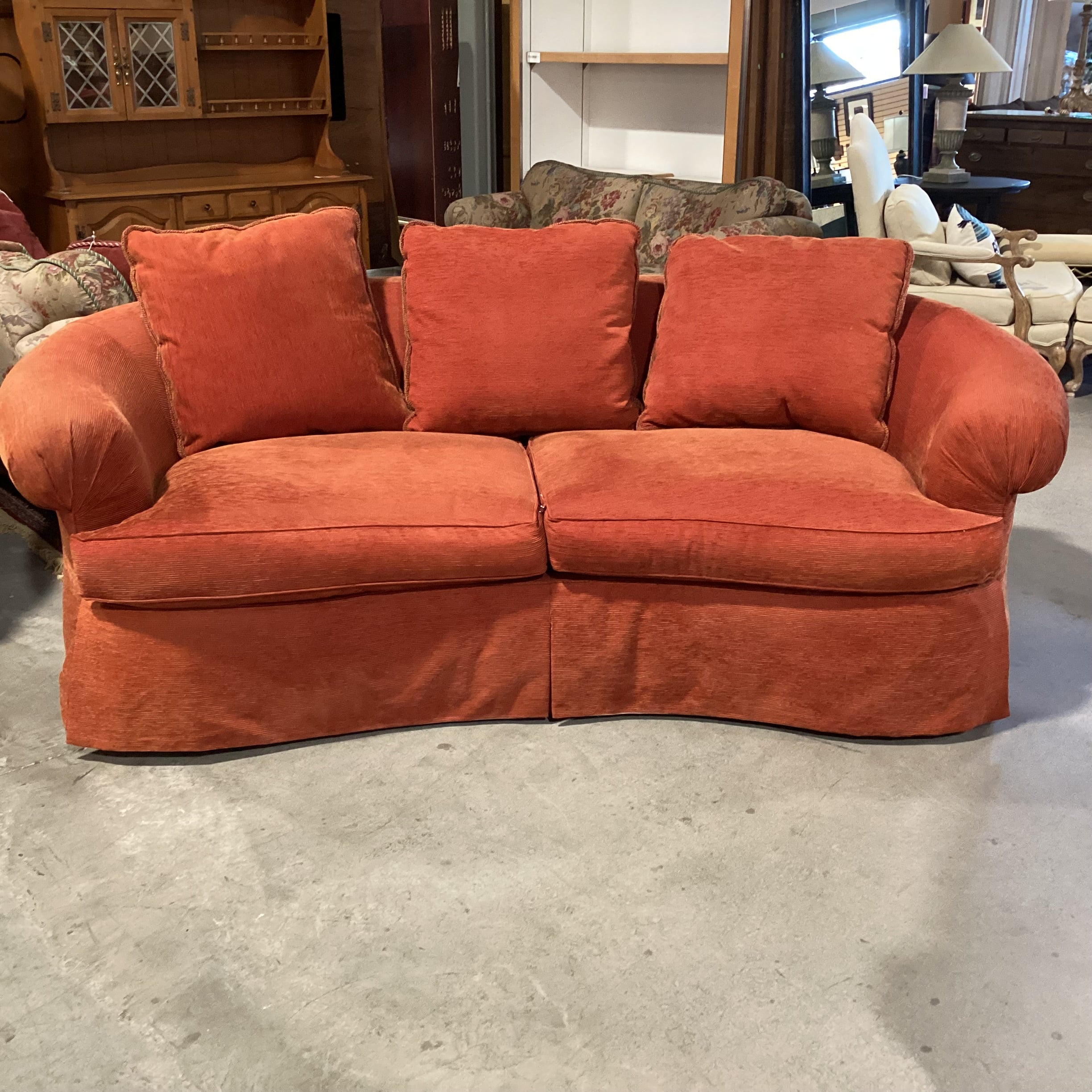 Hickory White Burnt Orange & Gold Raised Ribbed Texture Down Mix Curved Sofa 89"x 48"x 31"