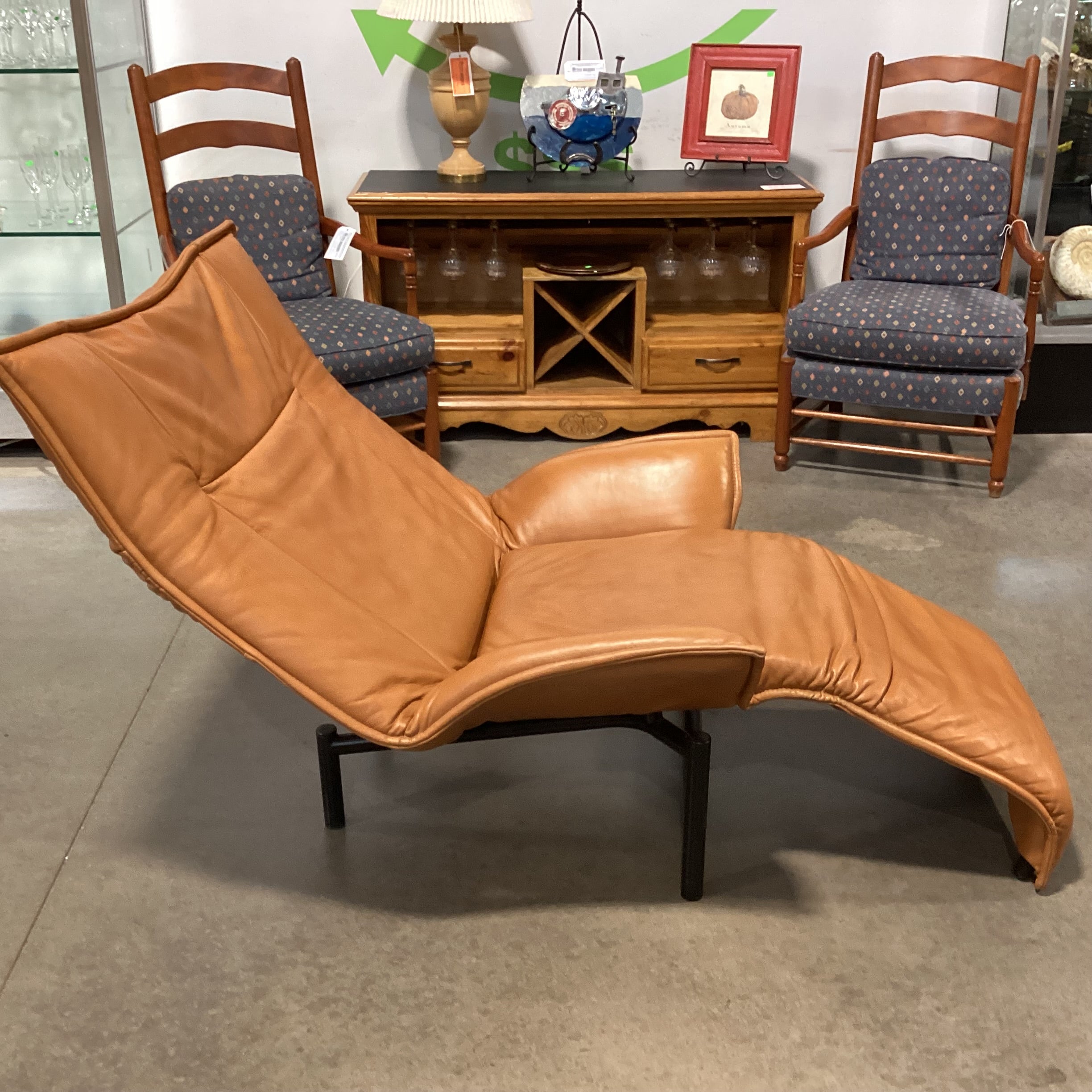 Vintage Vico Magistretti for Cassina Veranda Cognac Leather Lounge Chair 38"x 38" to 62"x 44"