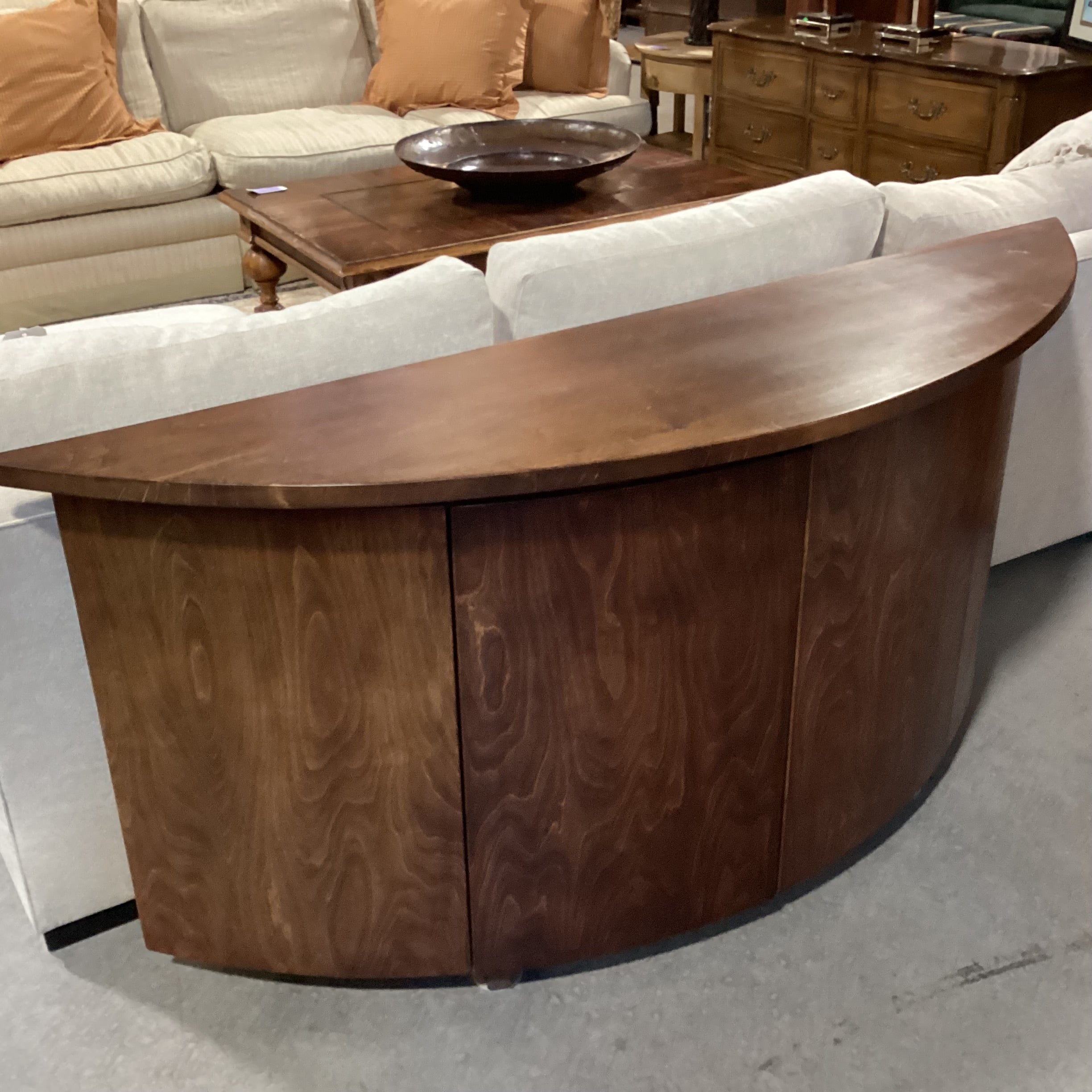 Finish Wood Half Moon 2 Door with Shelves Console 73.5"x 18.5"x 34.5"