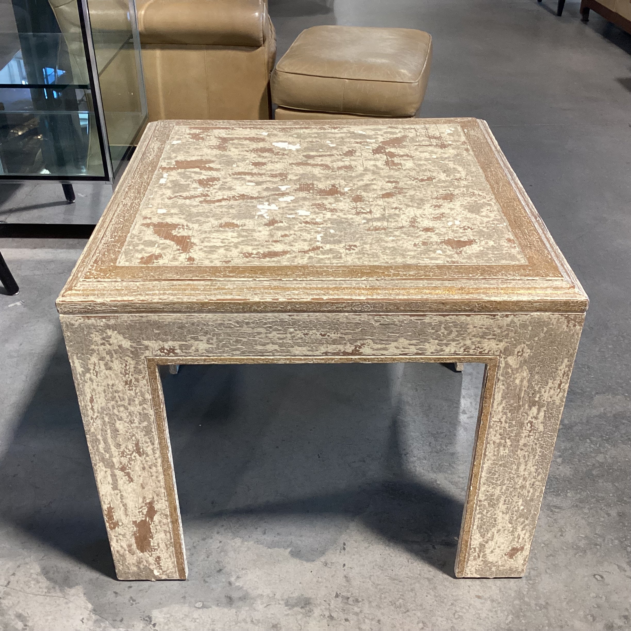 Antique Distressed Cream & Gold Wood Accent Table 29.5"x 29.5"x 24.5"