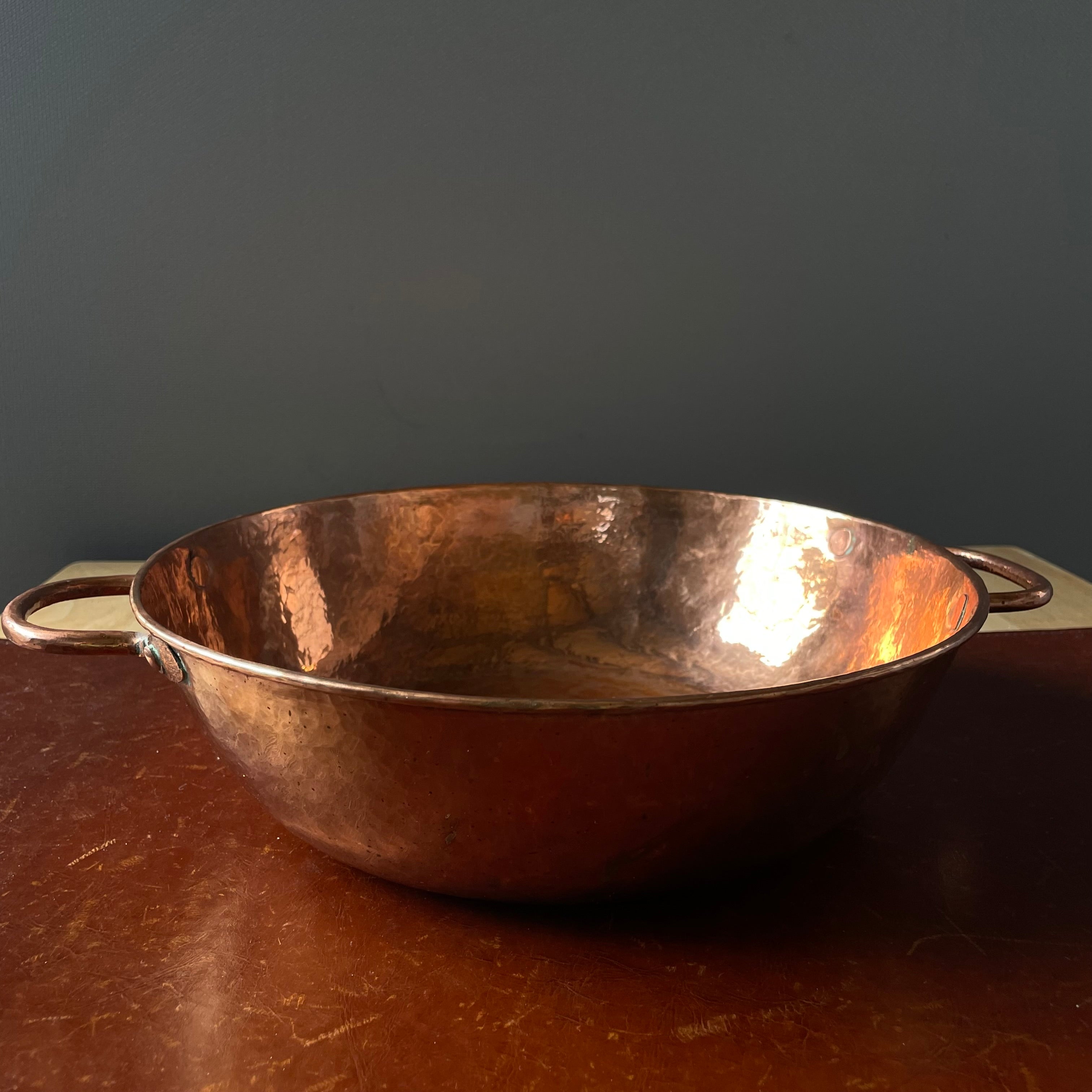 Set of 2 Handcrafted Hammered Solid Copper Bowl with Handles and Ladle