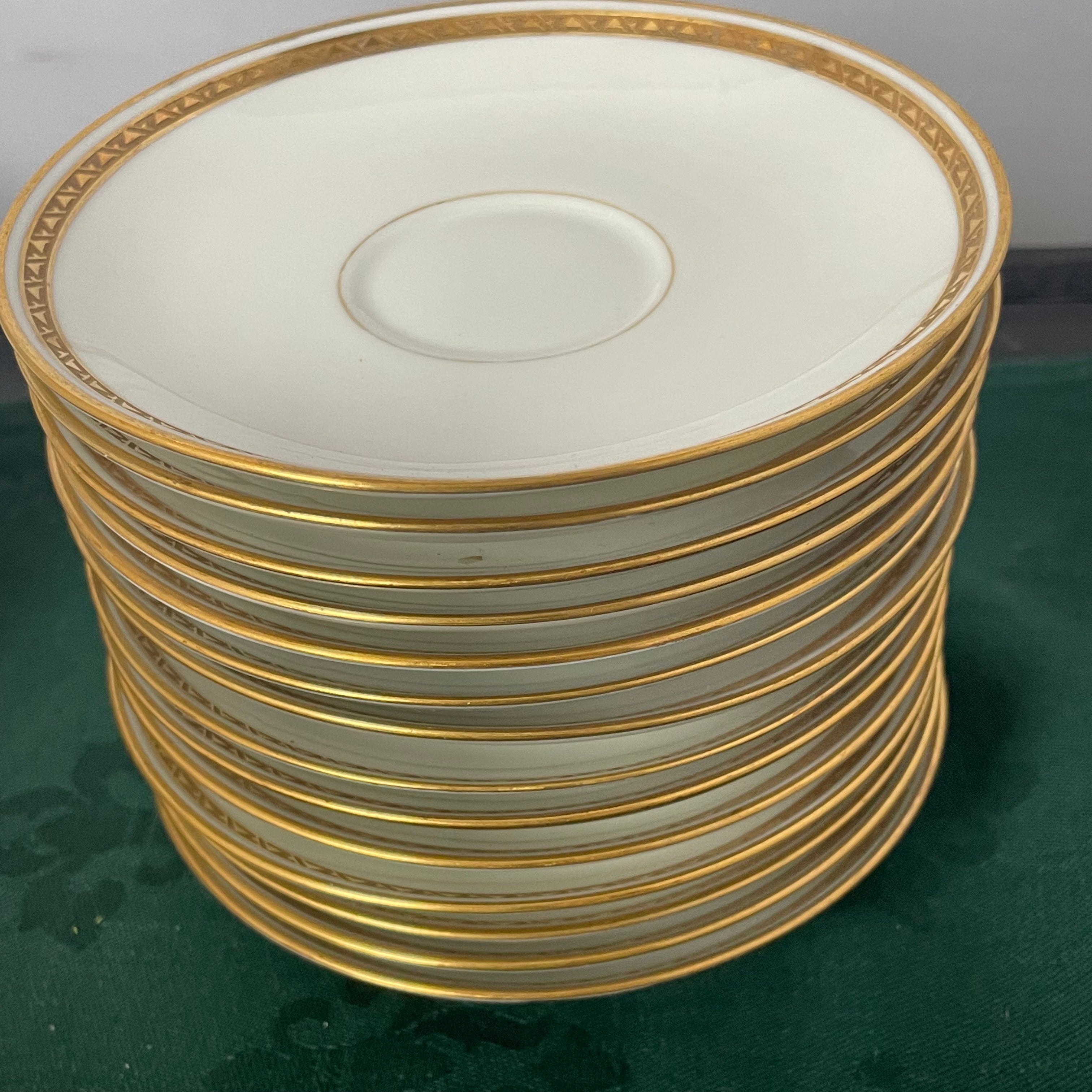 Set of 34 Pieces Antique Theo Haviland Limoges for Sanger Bros. Dallas,TX Geometric Gold Rim China Dinnerware Set