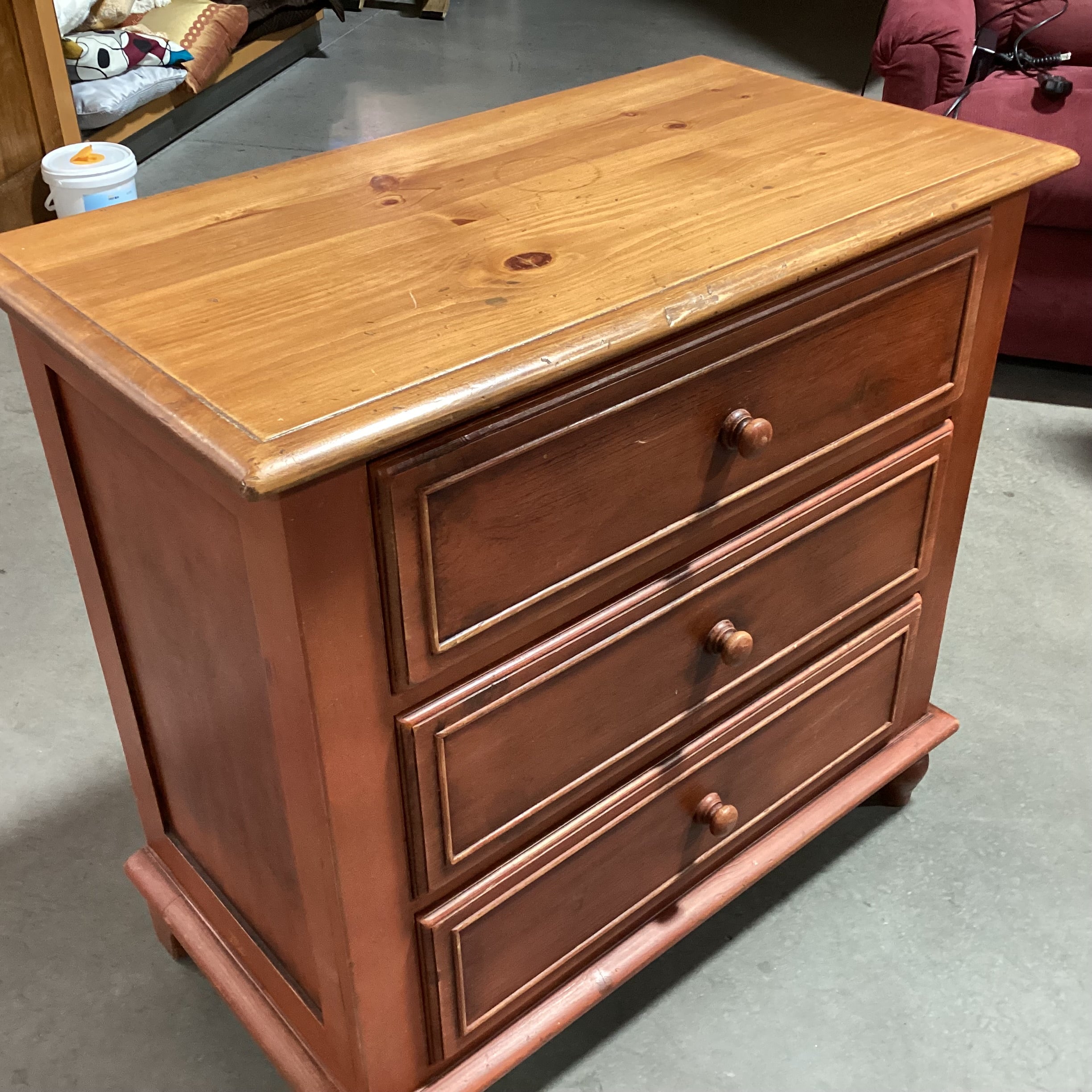 Rustic Country Red & Natural Distressed Pine 3 Drawer Chest 34"x 18"x 32"