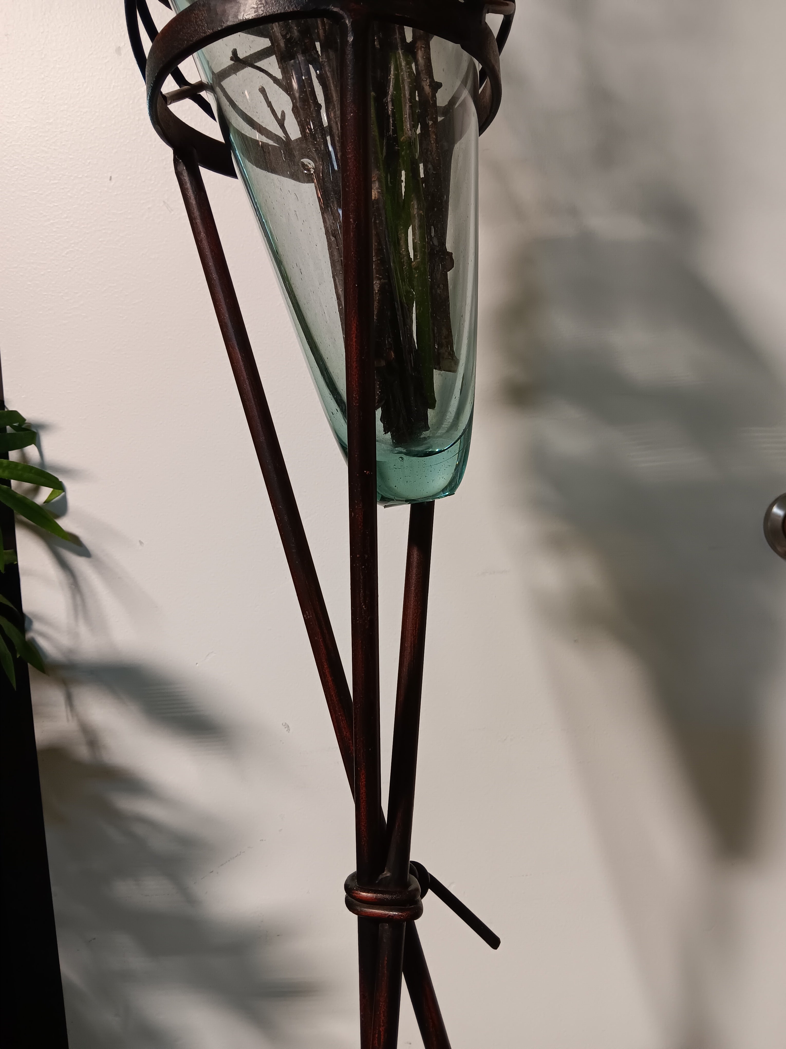 Wrought Iron Stand with Blown Glass Vase 14"x 14"x 59"