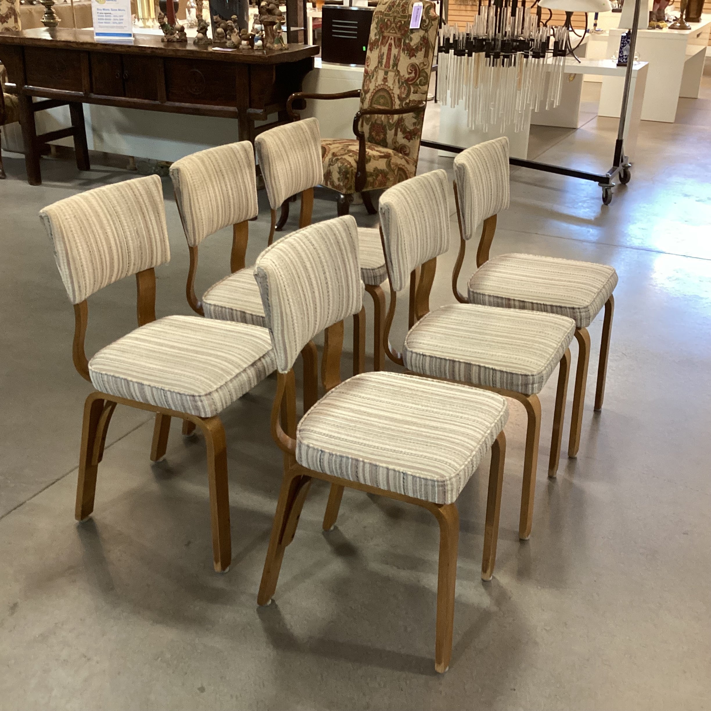 SET of 6 Thonet Mid Century Bentwood & Upholstered Dining Chairs 16"x 19"x 34"