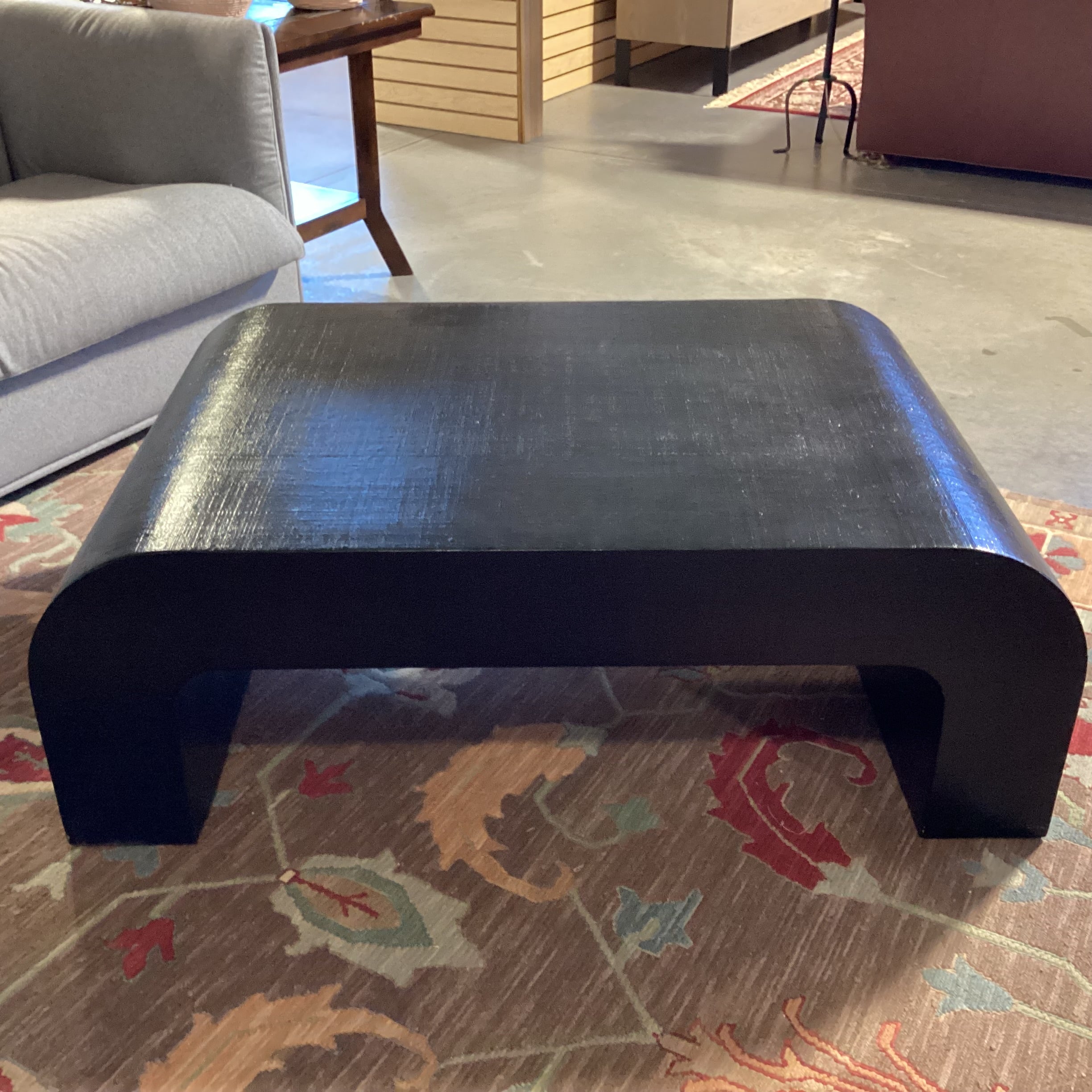 Crate & Barrel 2 Black Raffia Texture Wrapped U Shape Coffee Table 46"x 30"x 16"