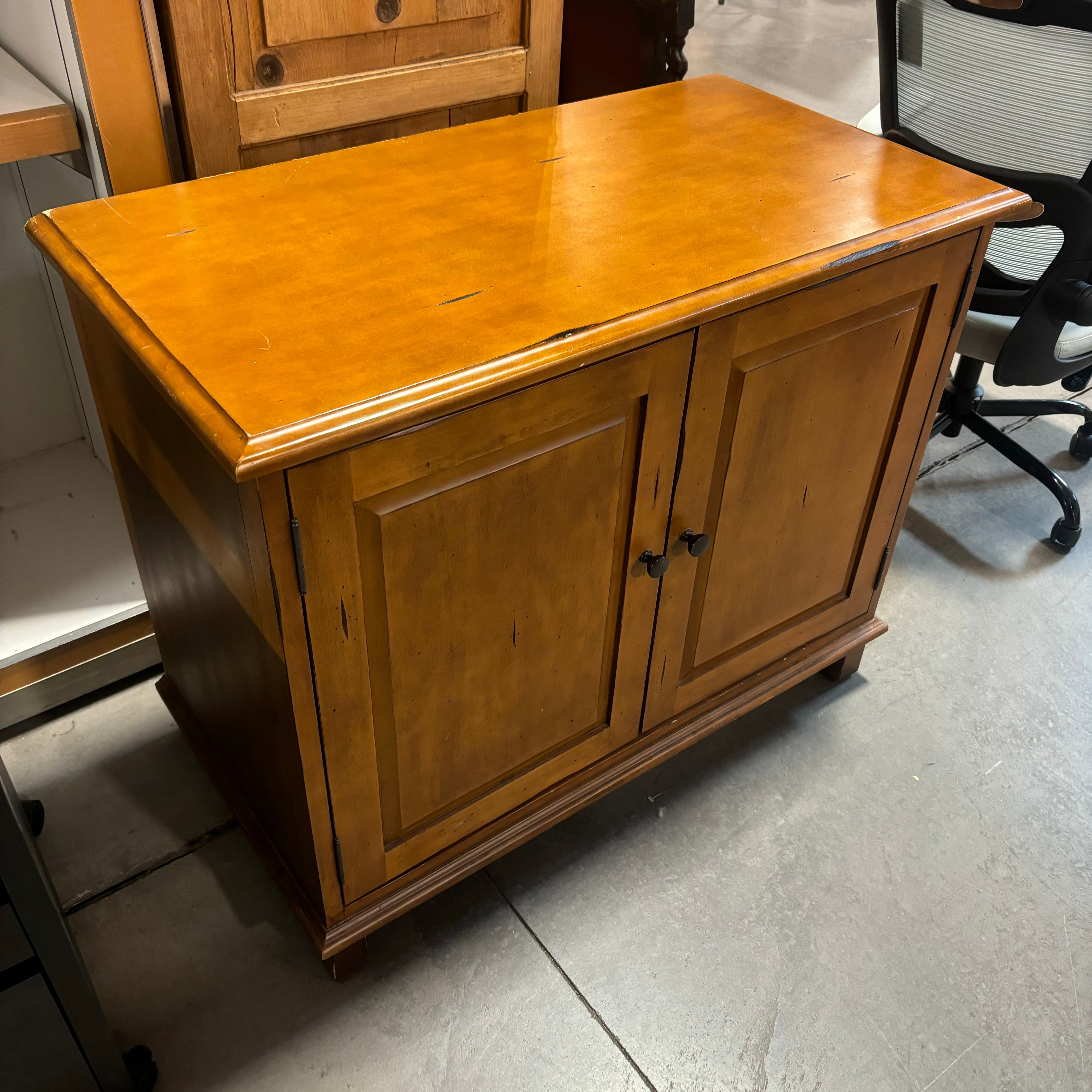 Distressed Golden Finish Wood 2 Door with Shelves Office Cabinet 42"x 22"x 34"