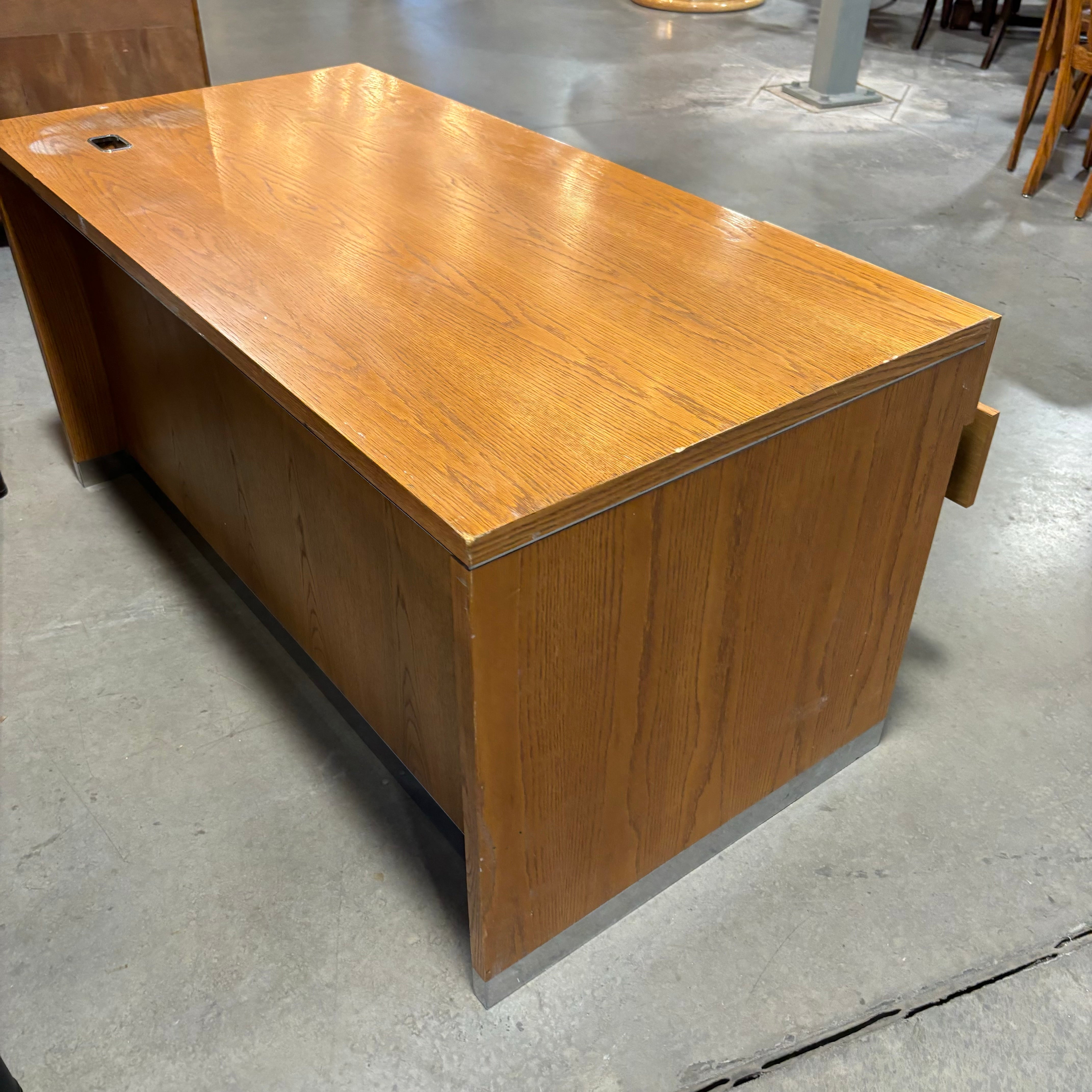 6 Drawer with Pullout Tray Solid Medium Finish Wood with Metal Toekick Desk 60"x 30"x 29"