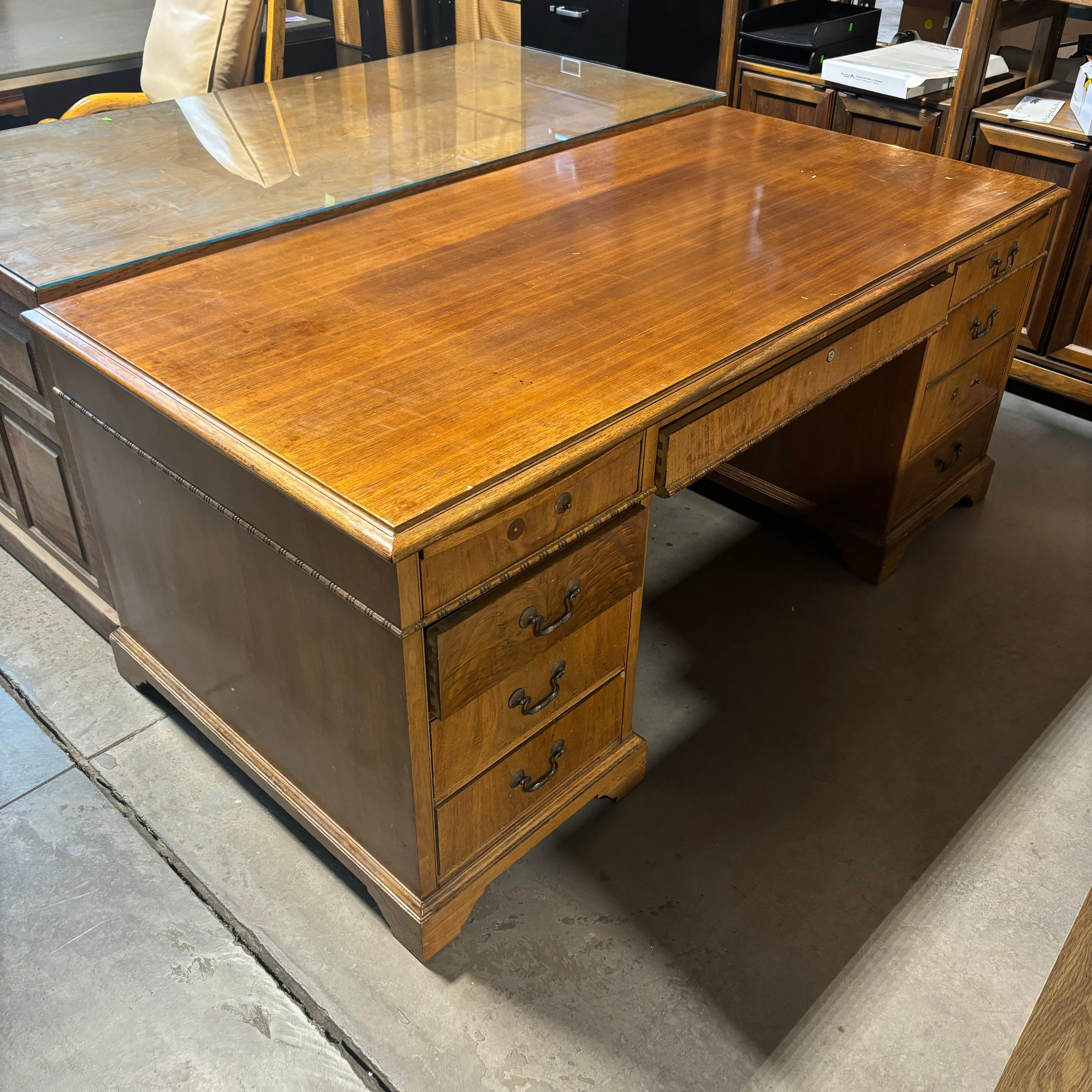 Shelbyville Desk Company 8 Drawer Light Colored Solid Wood Desk 72"x 36"x 30.5"