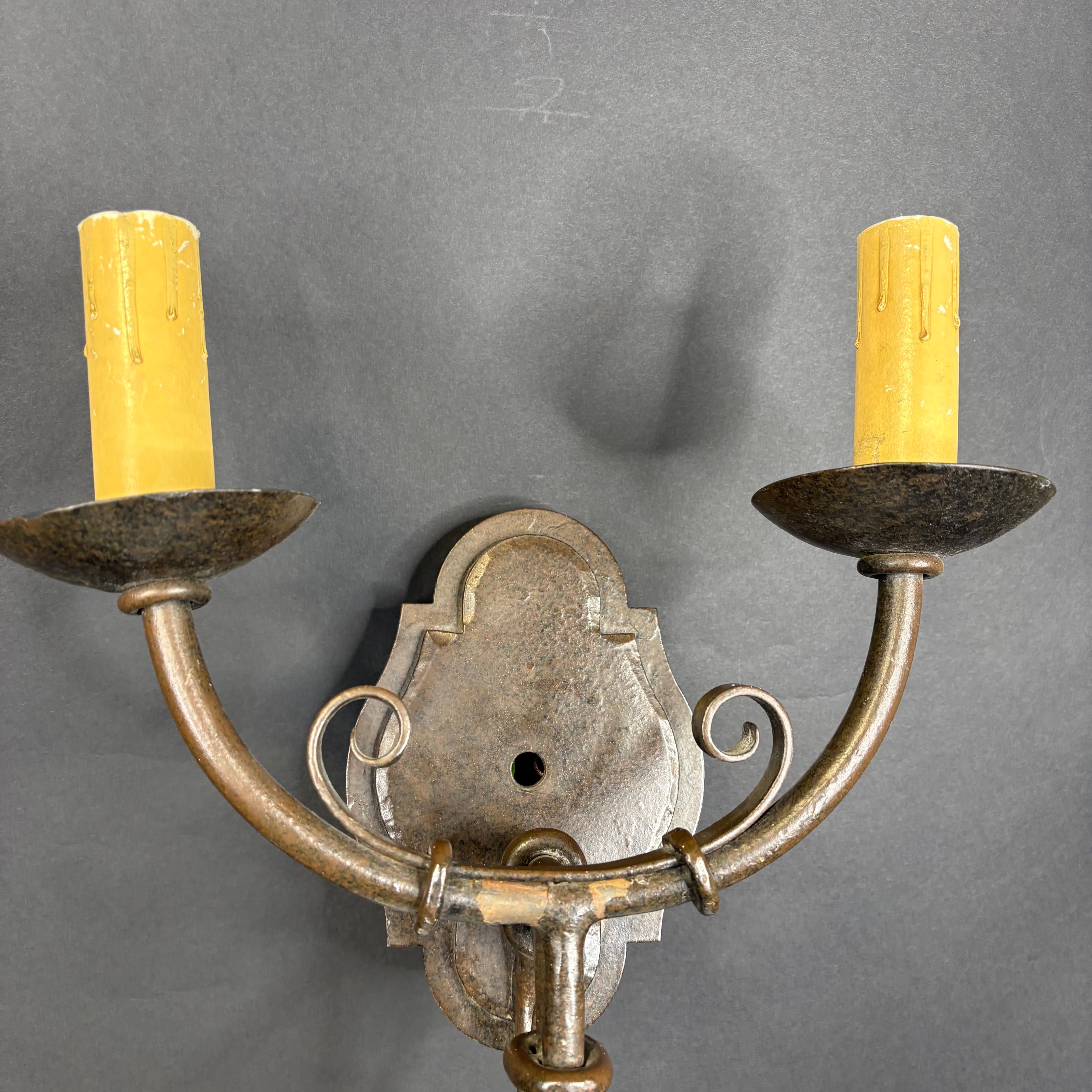 Myers and Company Gothic Revival 2-Light Brown Painted Solid Iron Wall Sconce 14”x 21”x 7.5”