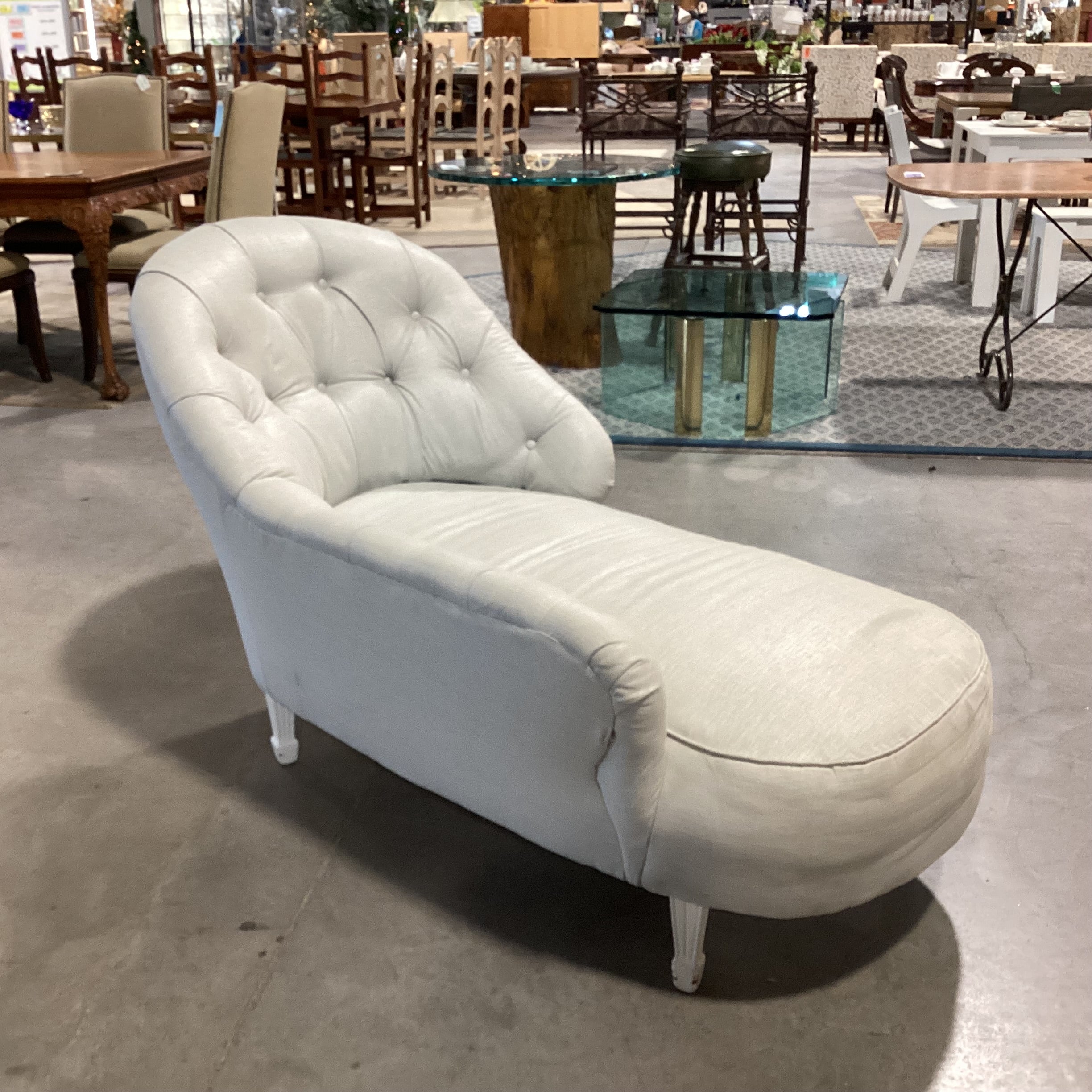 Dove Grey Linen Vintage Chaise Lounge Sofa 60"x 32"x 36"