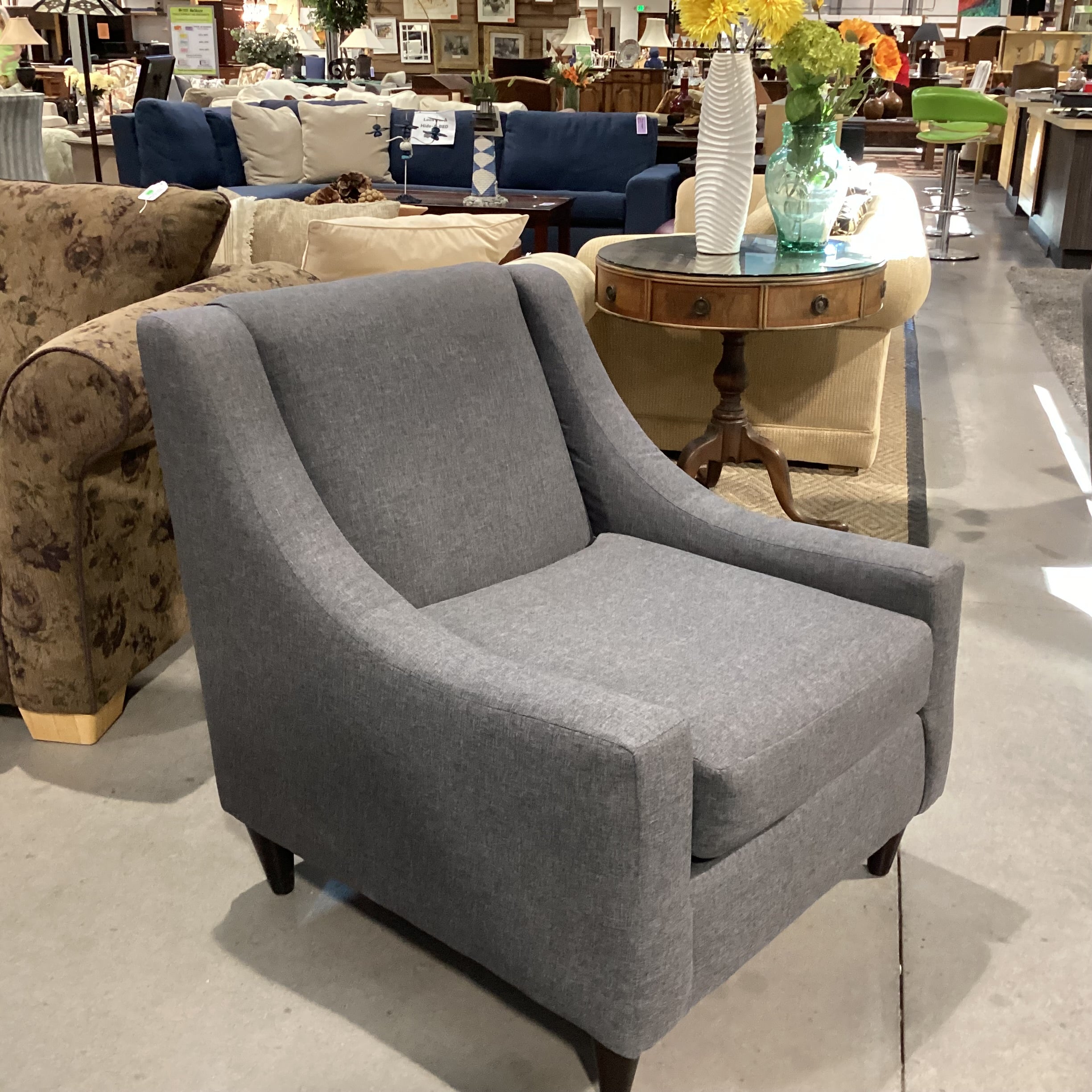 Fusion Furniture Charcoal Linen Slope Arm Chair 32"x 36"x 35"