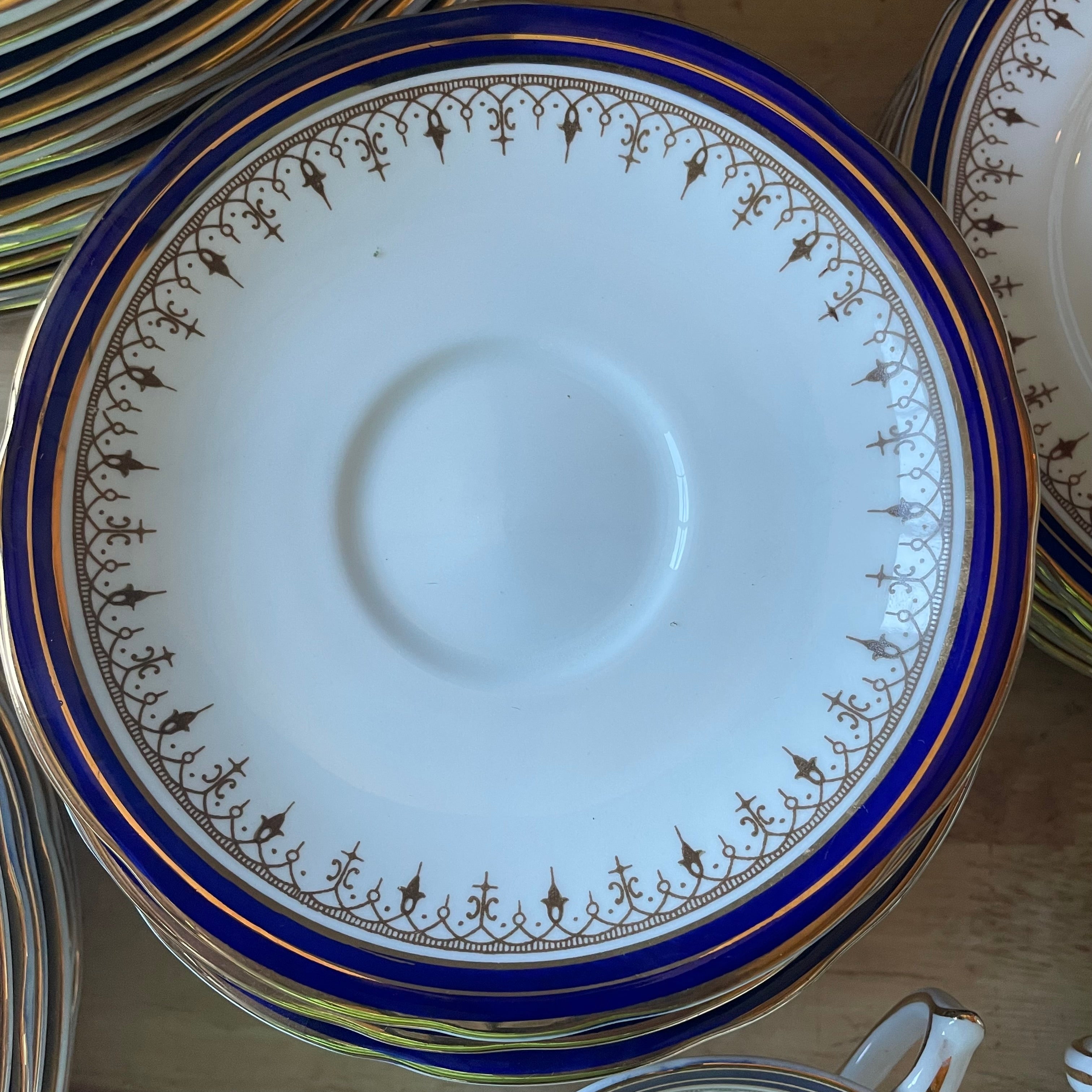 Vintage Set of 58 Pieces Aynsley Leighton Cobalt Blue Scalloped Bone China Made in England
