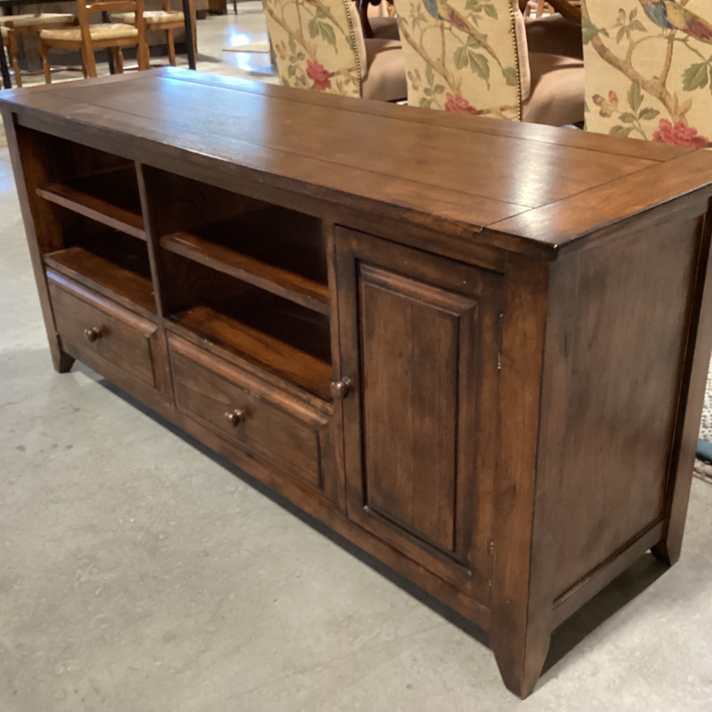 Dark Finish Wood 1 Door 2 Drawer & Shelves Console 56"x 18"x 25"