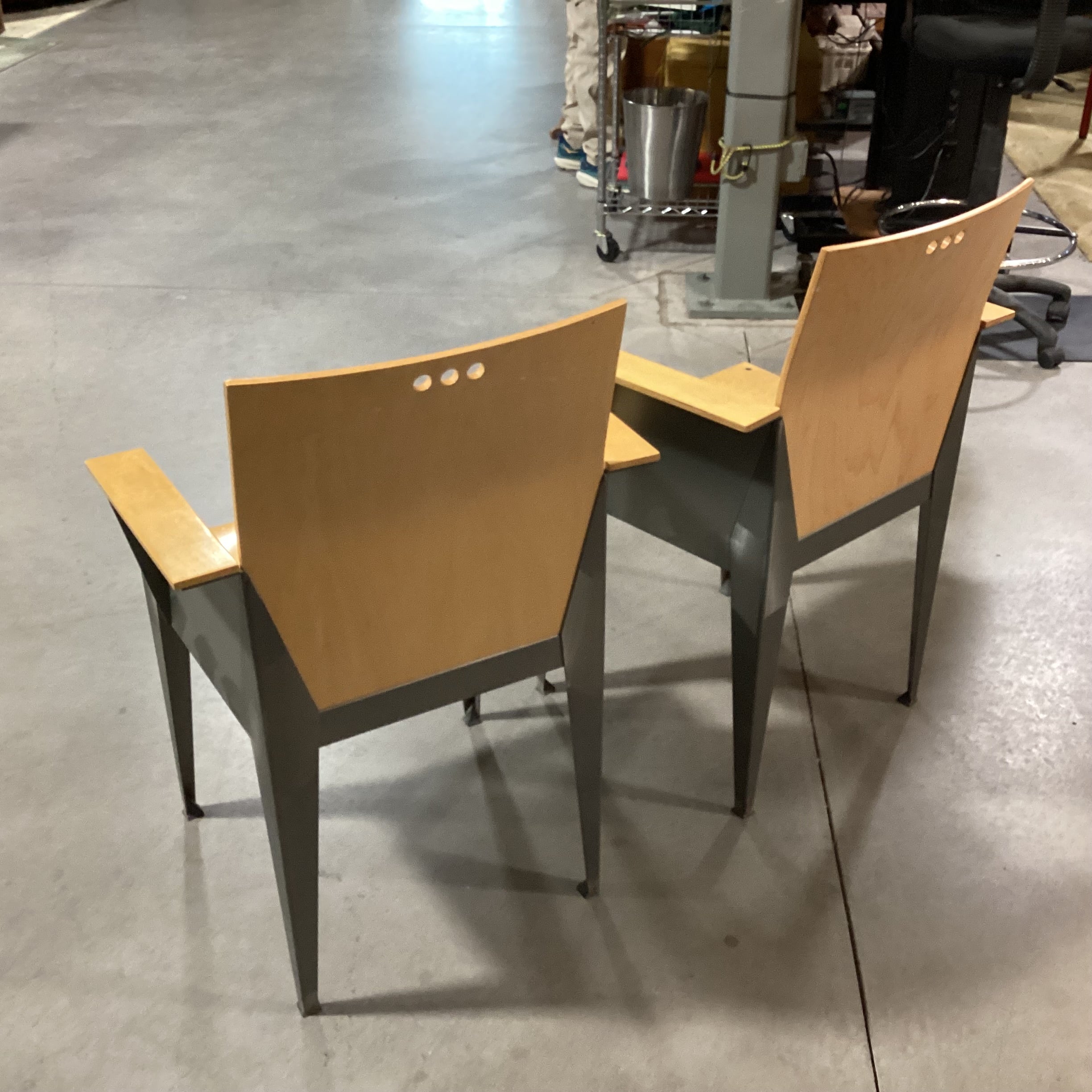 SET of 2 Bruce Sienkowski Maple & Stainless Eli Arm Chairs 24"x 19"x 34"