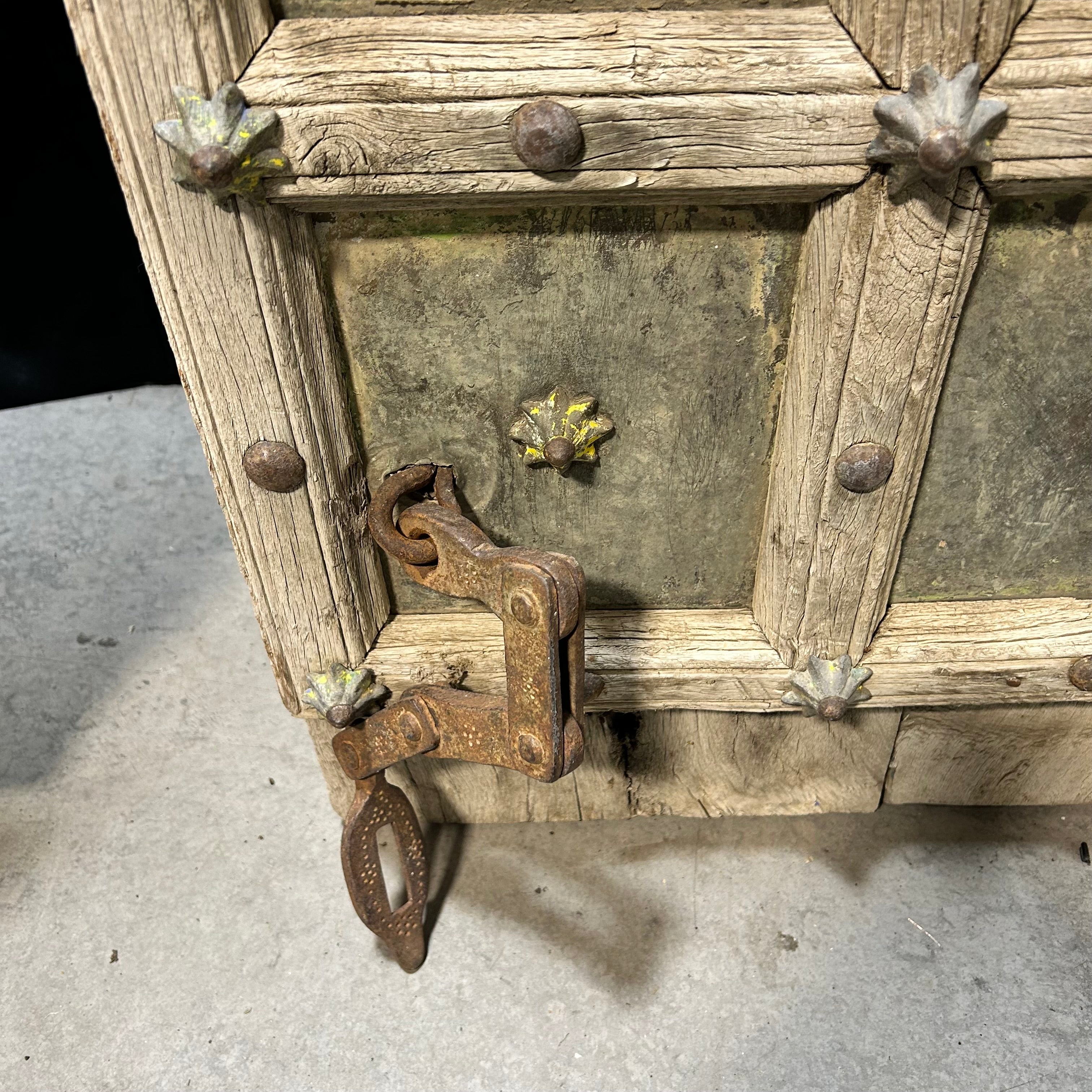 Antique Tibetan / Indian Hinged Gate Doors With Iron & Copper Hardware 30.5"x 92" Each Door