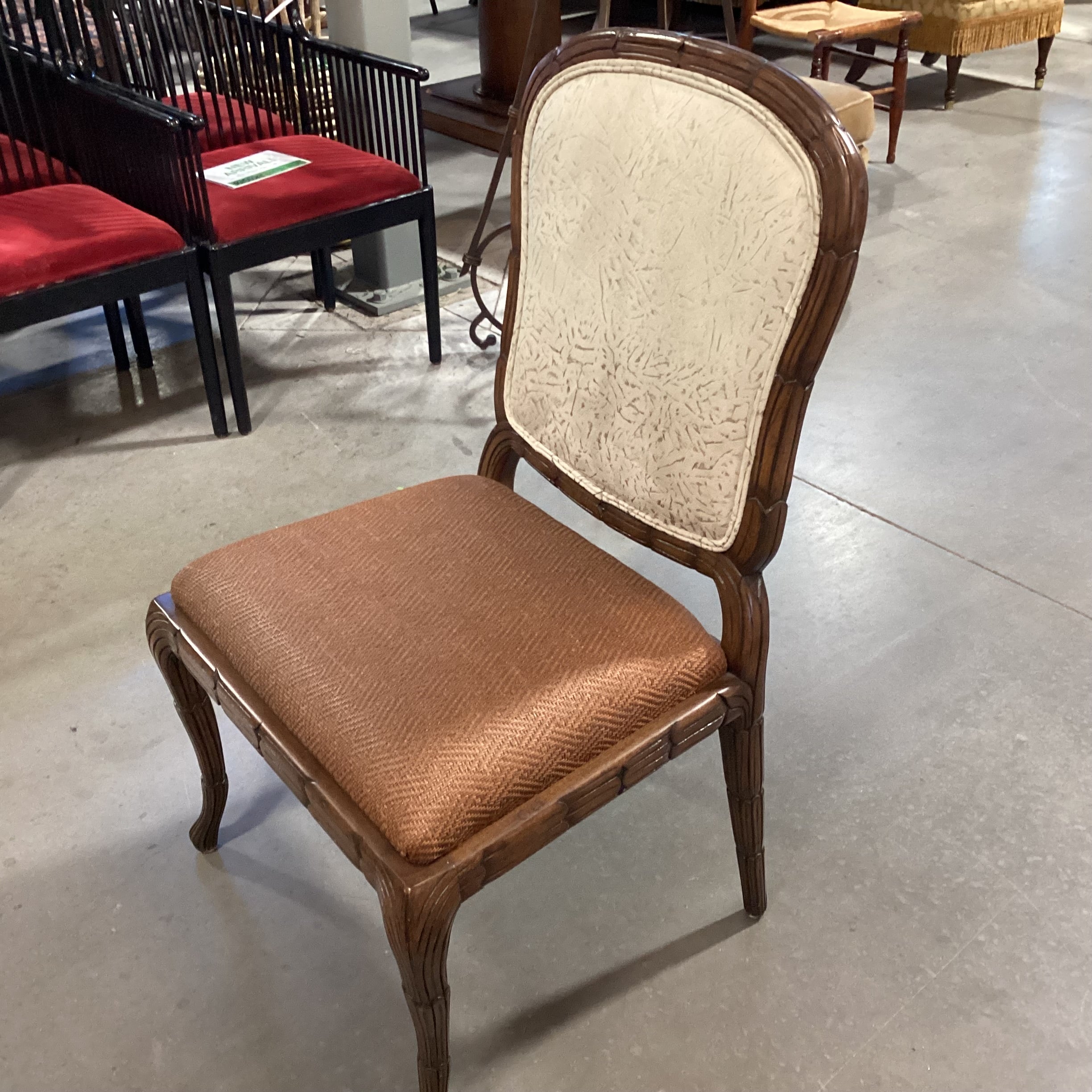 SET of 8 Ornate Carved Wood with Leather  Woven Seat & Suede Back Dining Chairs 24"x 22"x 40"