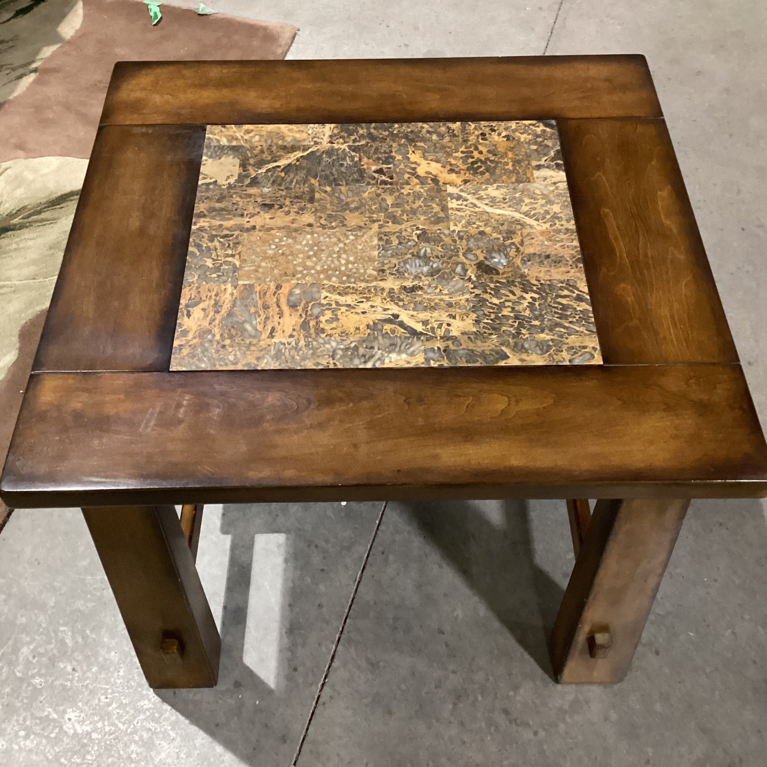 Dark Finish Wood & Faux Stone End Table 25.5"x 24"x 21.5"