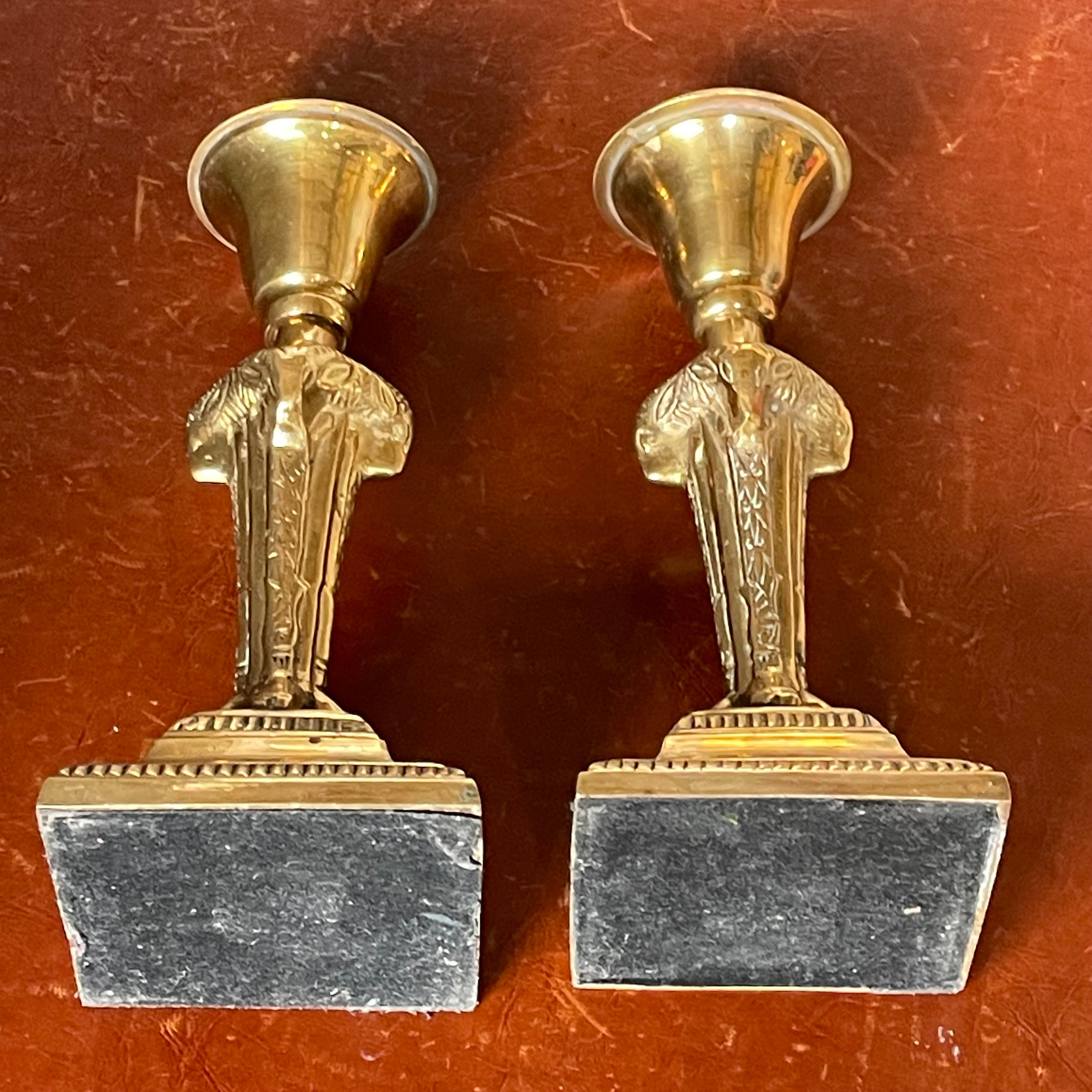 Vintage Hollywood Regency Style Art Deco Revival Brass Ramshead Candleholders, Pair, 3.5"x 8"