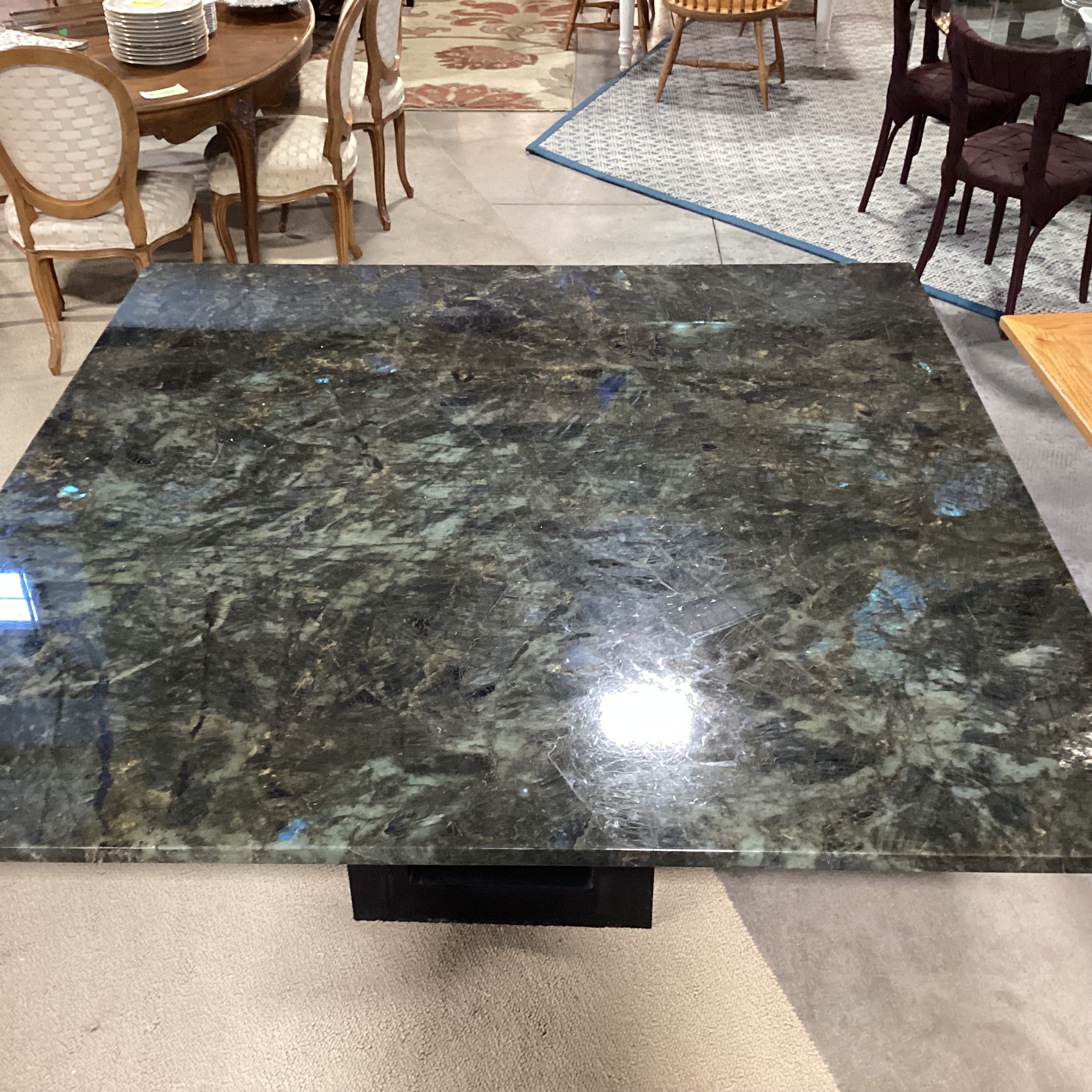 Custom Labradorite Square Top & Metal Modern Base Dining Table 60"x 60"x 30"