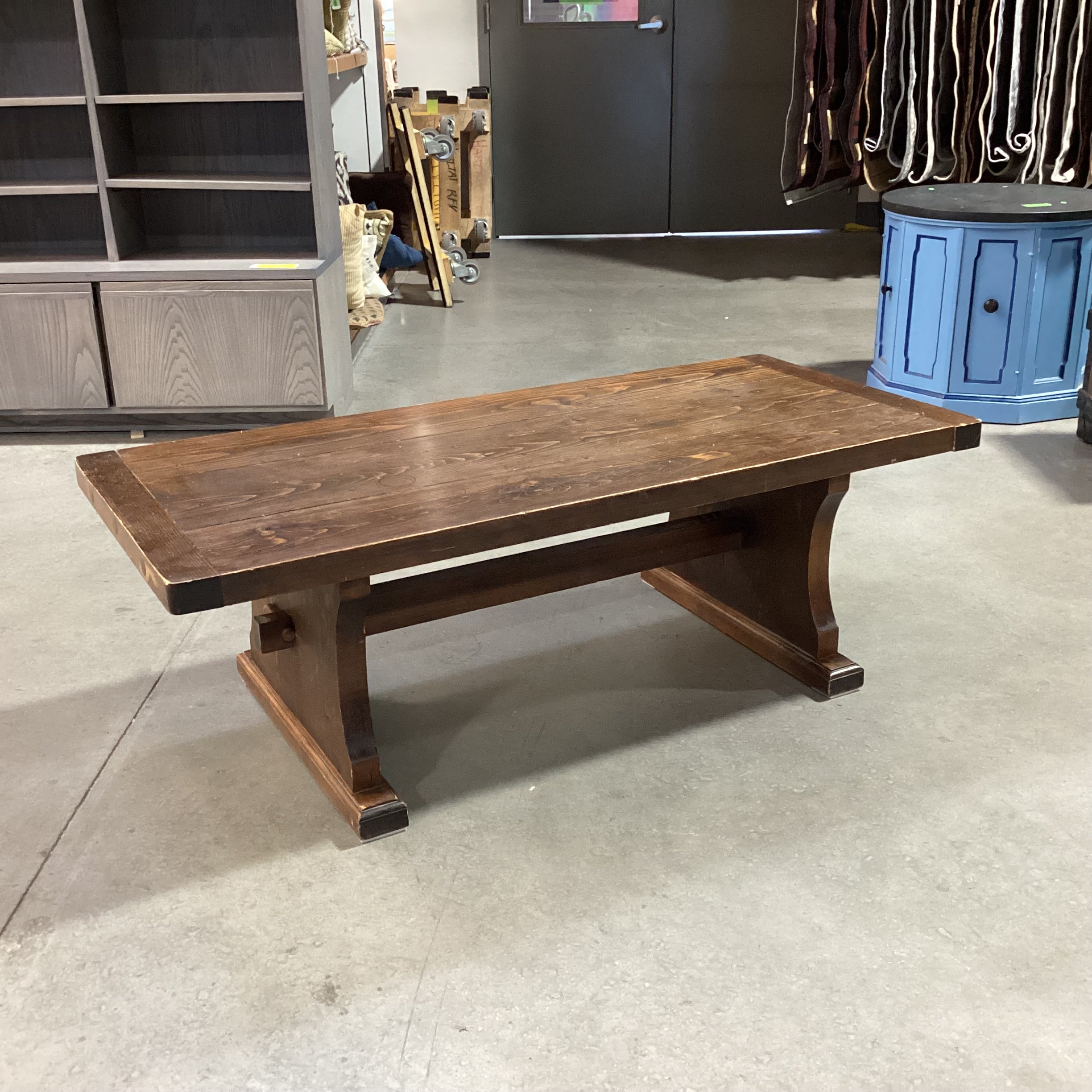Plank & Carved Wood with Trestle Coffee Table 52.5"x 23"x 17.5