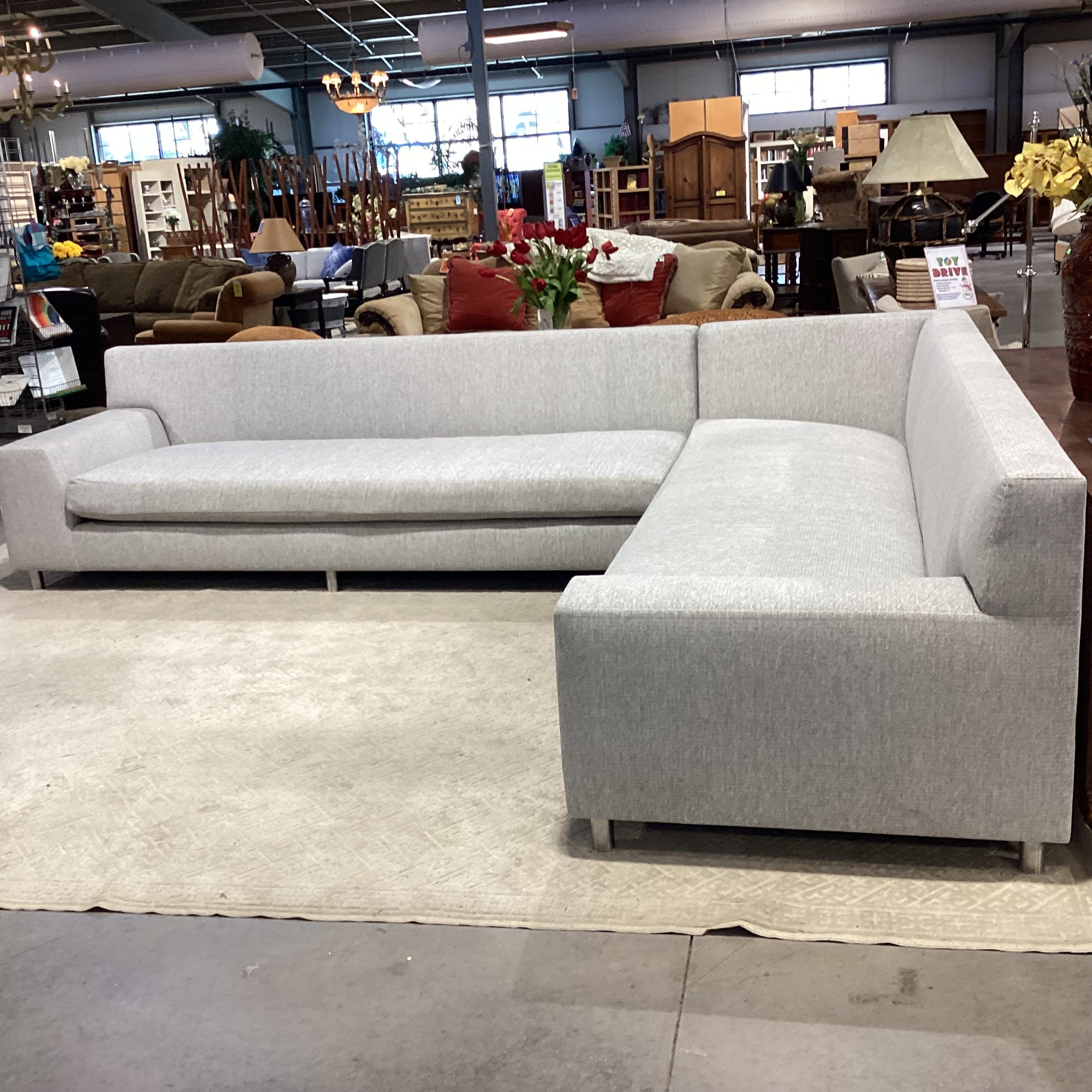 Modern Grey Woven Bench Cushions 2 Piece Sectional 144"x 115"x 41"x 34"