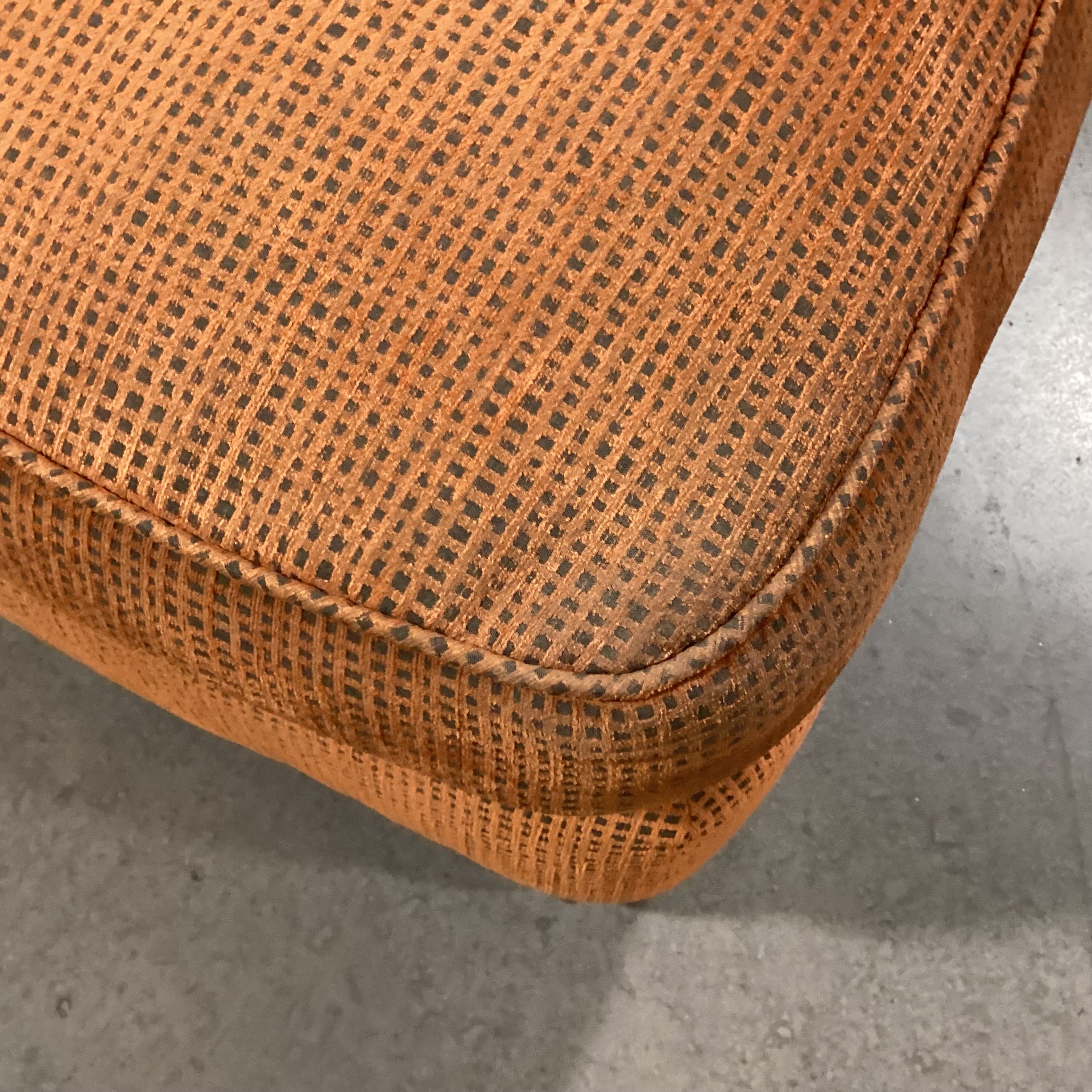 Vintage Mid Century Modern Burnt Orange Woven with Geometric Pillow Chair 32"x 34"x 35"