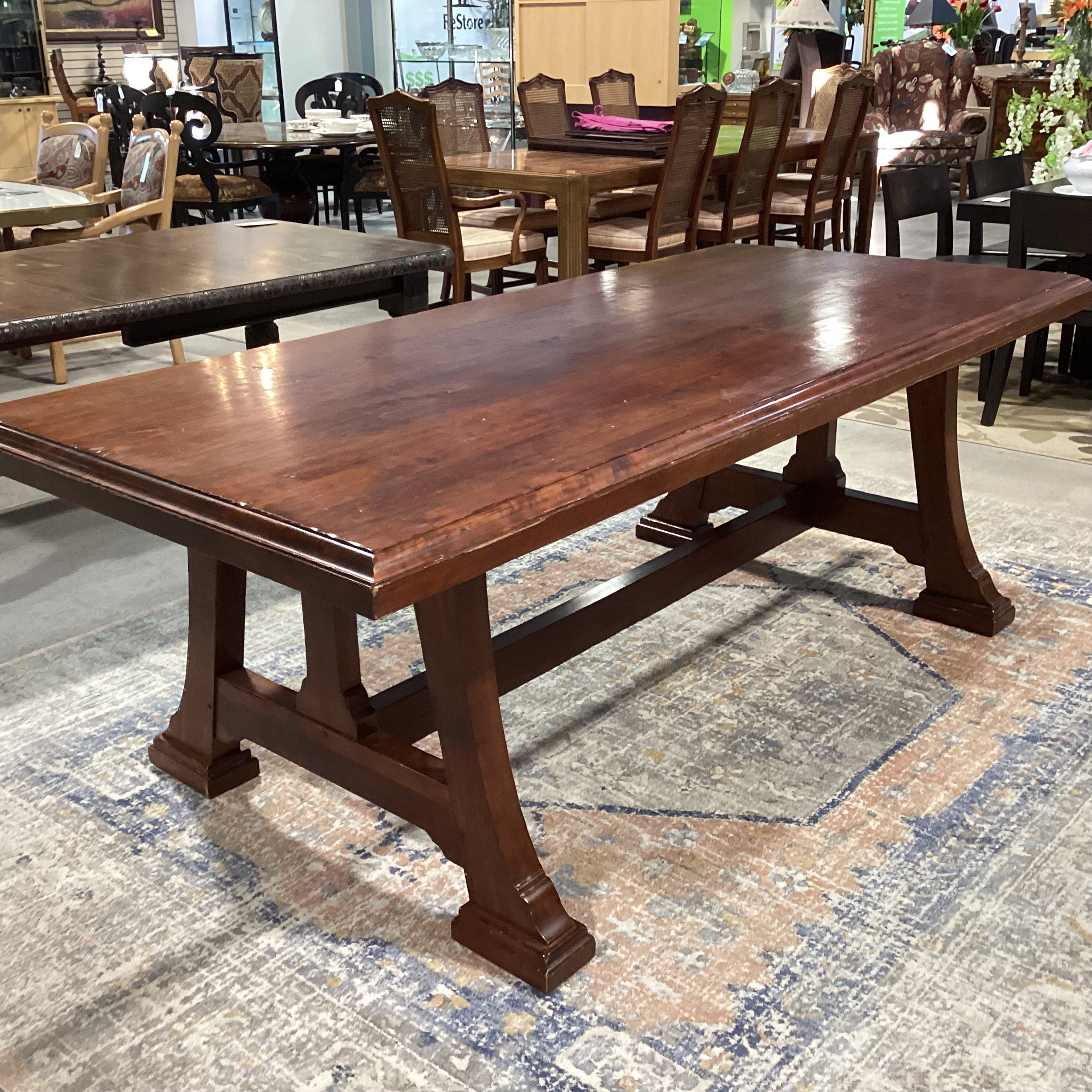 Harden Furniture Solid  Cherry Distressed Finish Arts & Crafts Style with Trestle Dining Table 88"x 40"x 30.5"