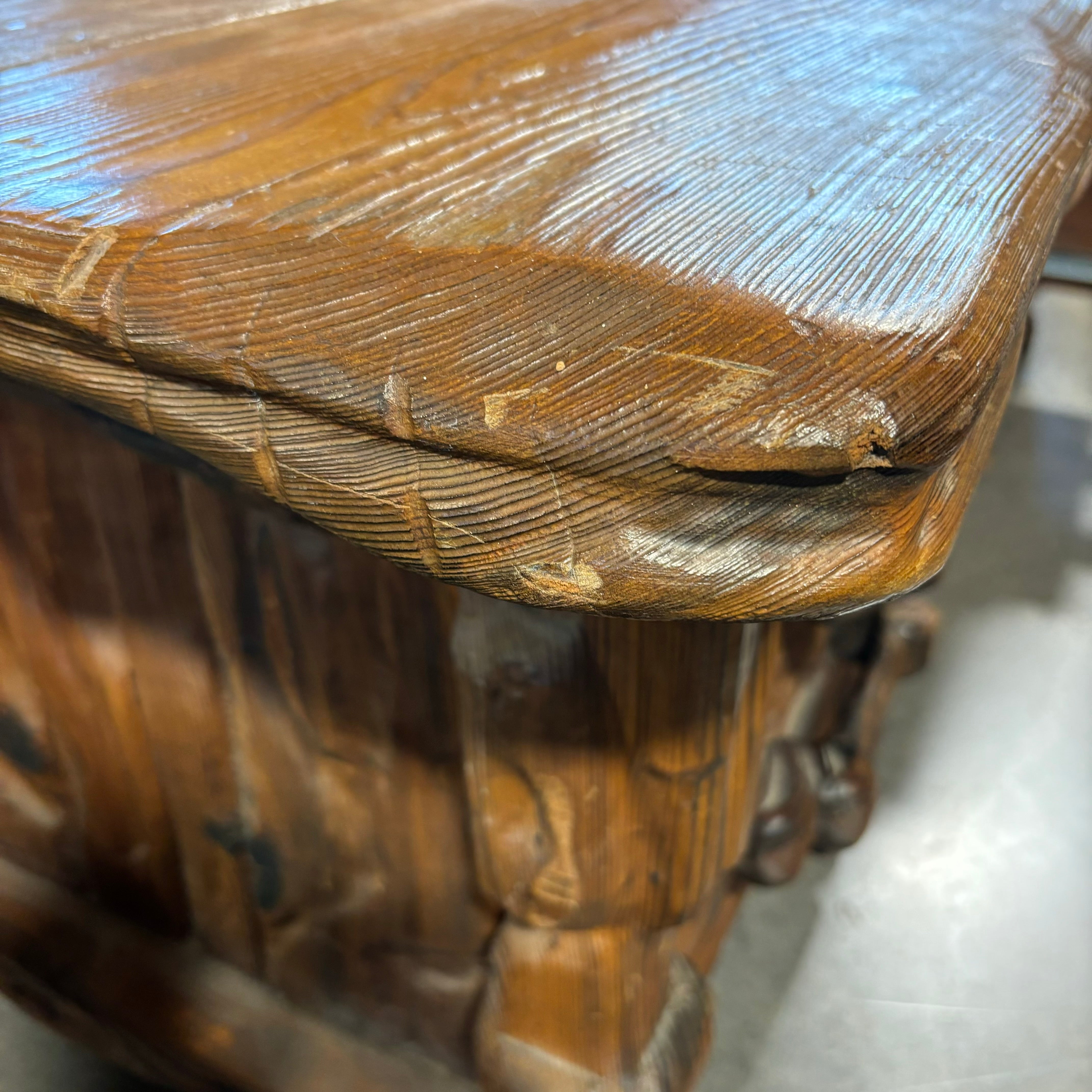 Natural Log Style with Carved Detail 5 Drawer Desk 78"x 35"x 27"