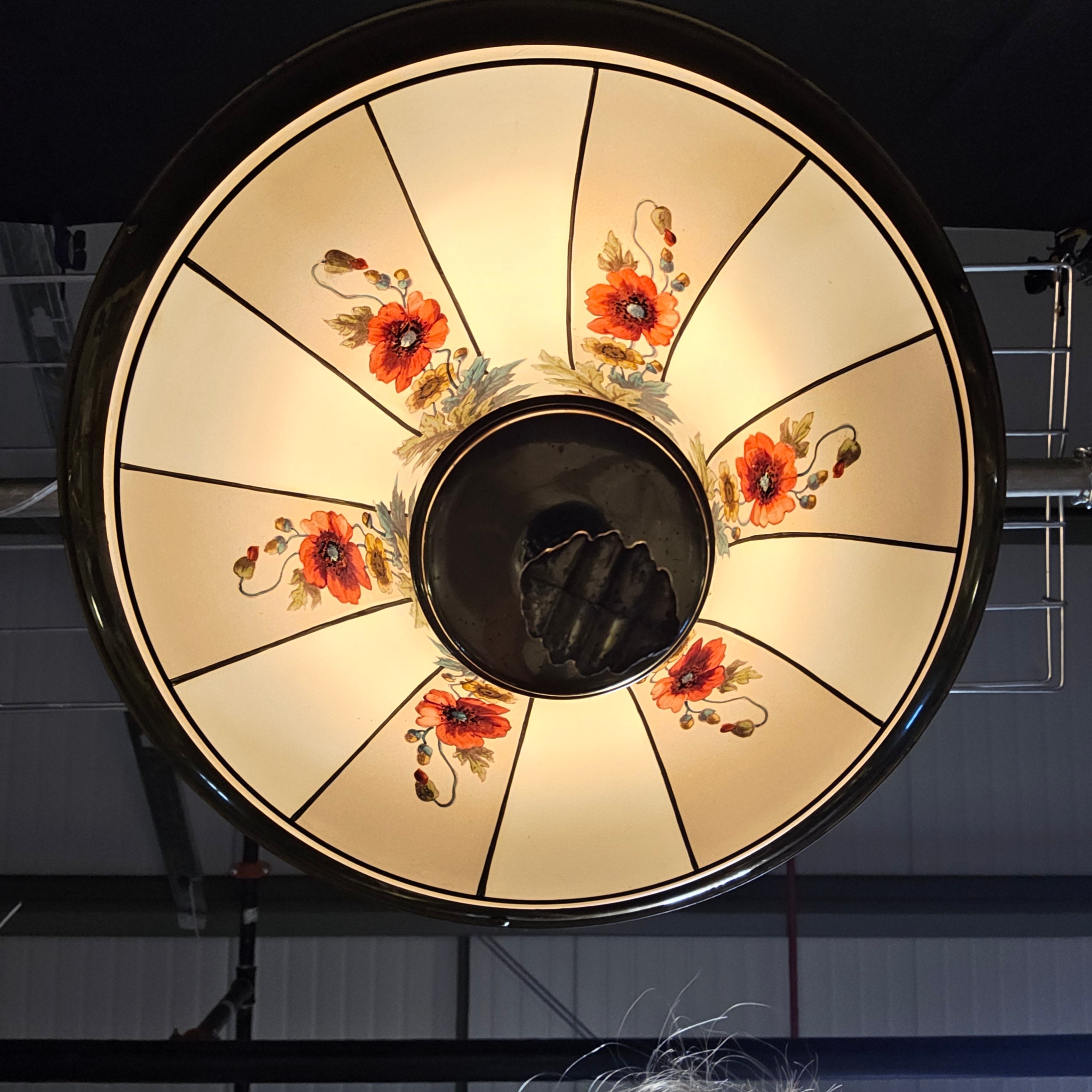 Circa 1940's Floral Chendelier with Brass TAssle Droppings from Middle and Ceiling Attachment 16"Dx26"