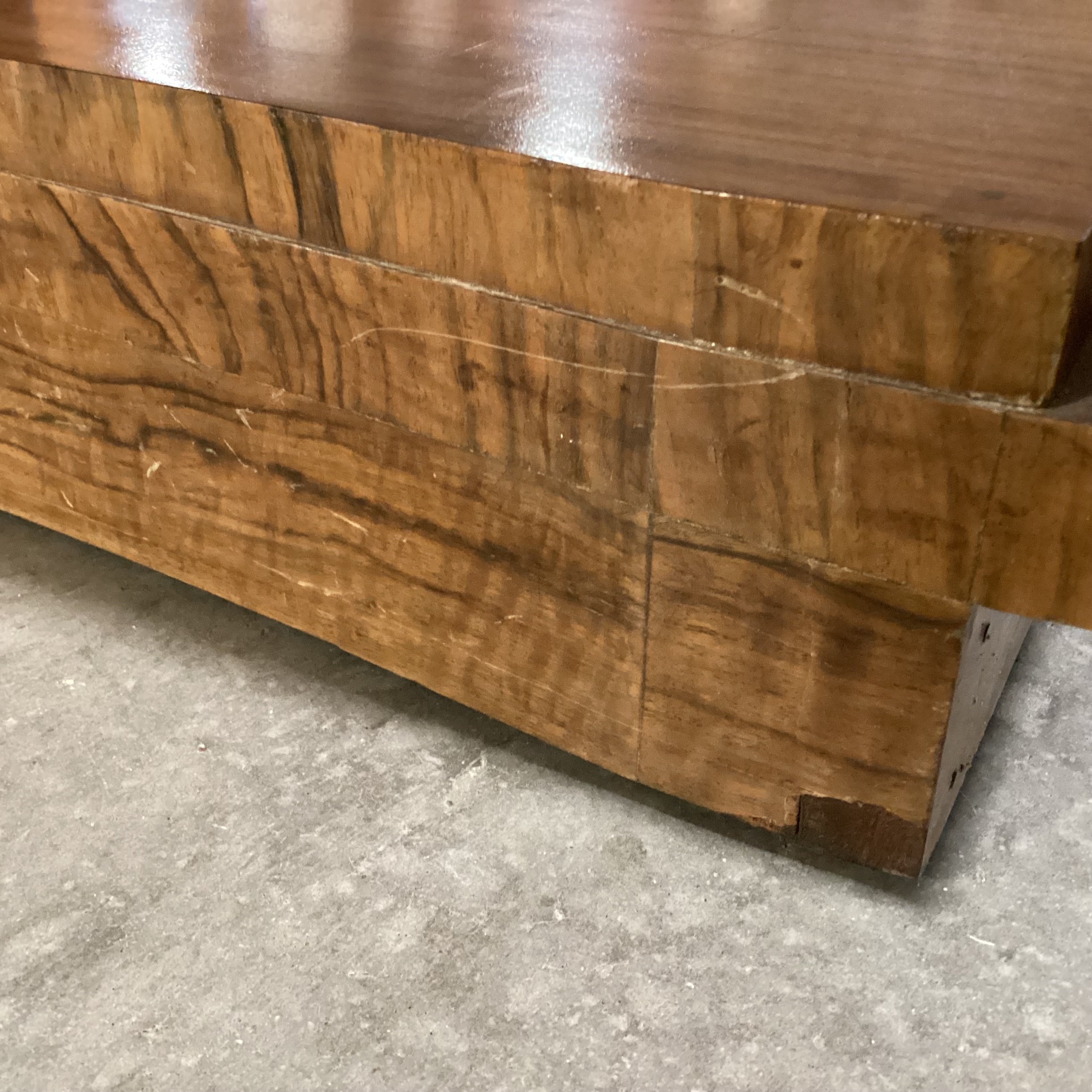 Vintage Art Deco Style Burl Maple Book Matched with Glass Top Accent Table 36"x 33"x 29.5"