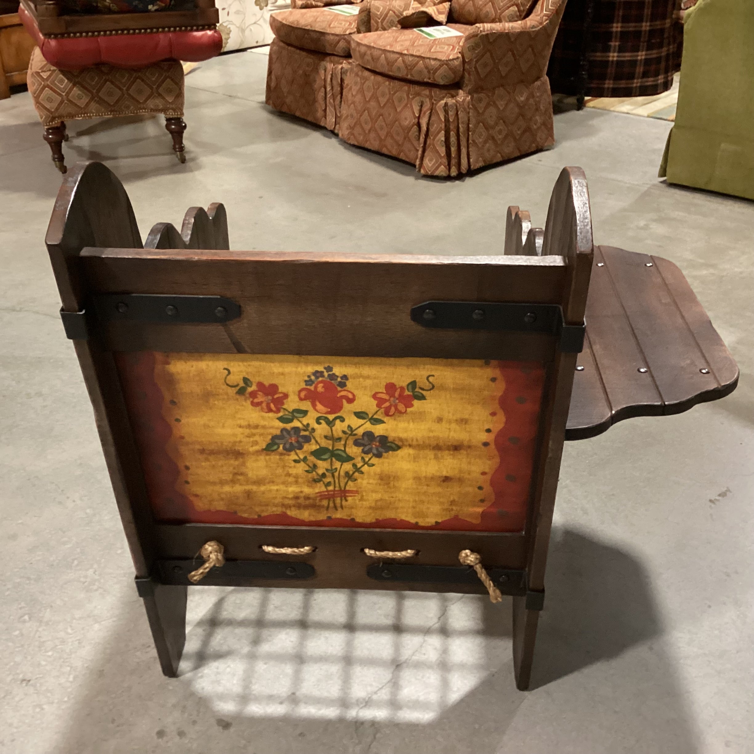 Art in Fine Forms Custom Dark Finish Plank Wood Iron & Rope Southwest Cushions with Side Table Chair 35"x 31"x 34"