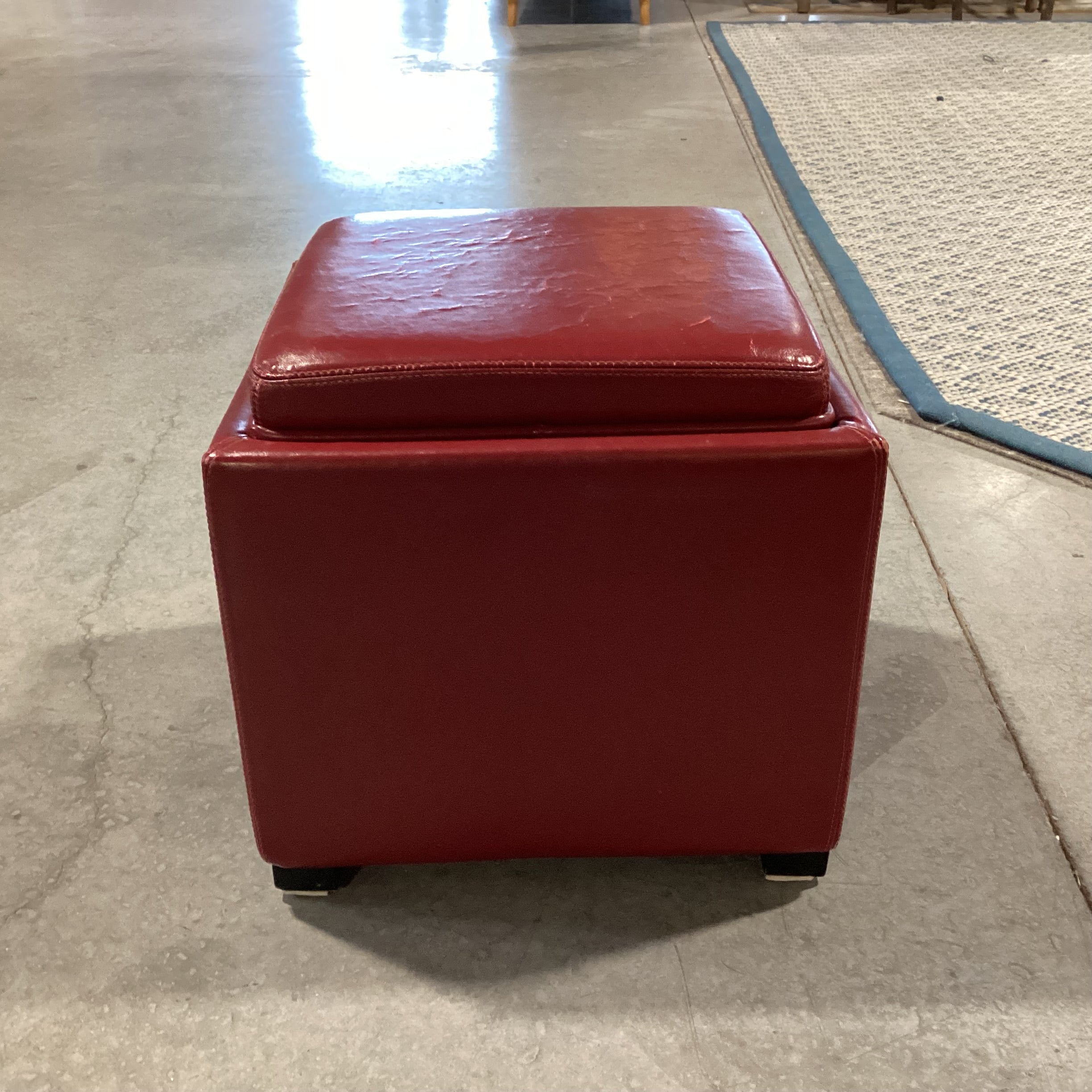 Red Leather Flip Top to Tray Storage Cube Ottoman 18"x 18"x 18"